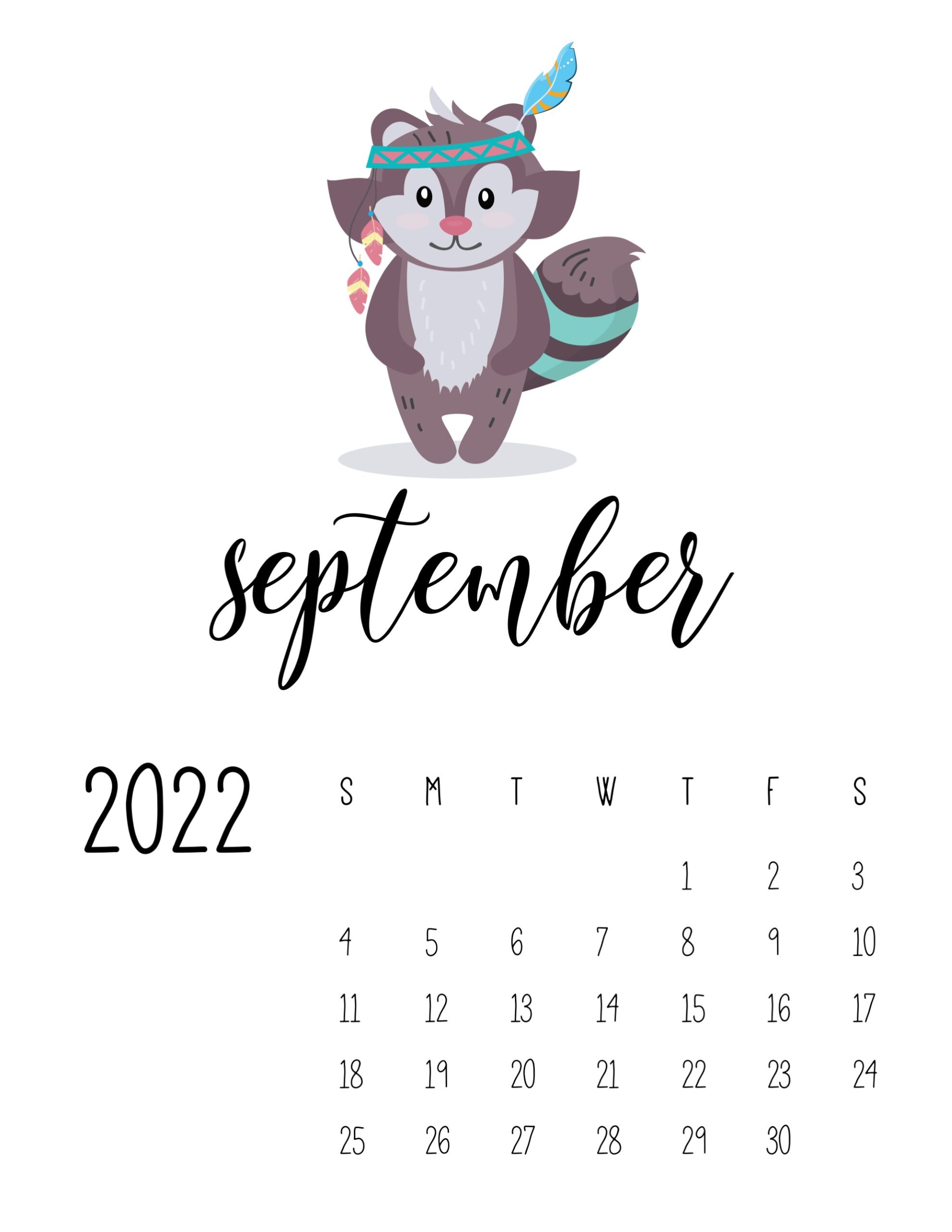 calendario 2022 animais cute setembro
