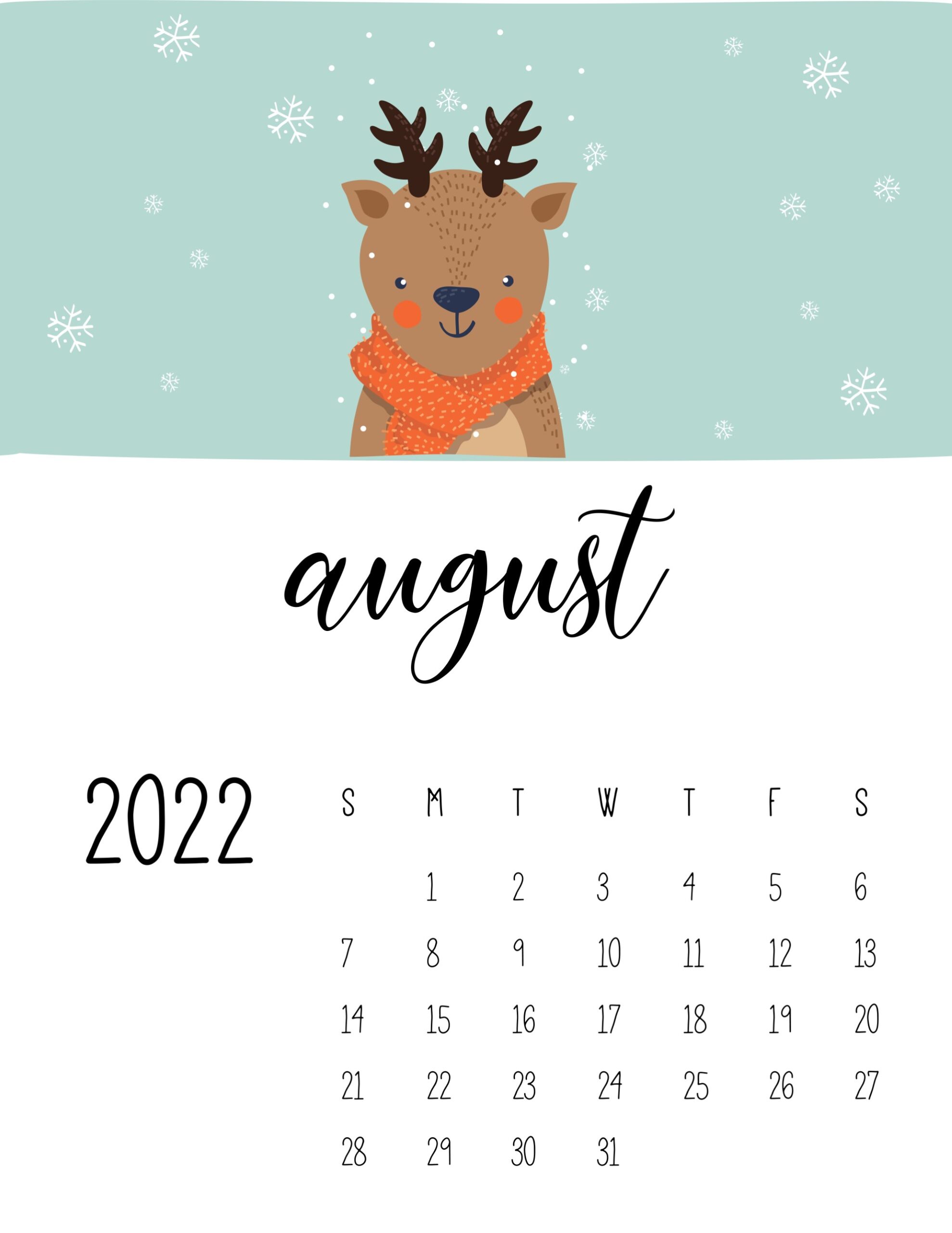 calendario 2022 animais inverno agosto