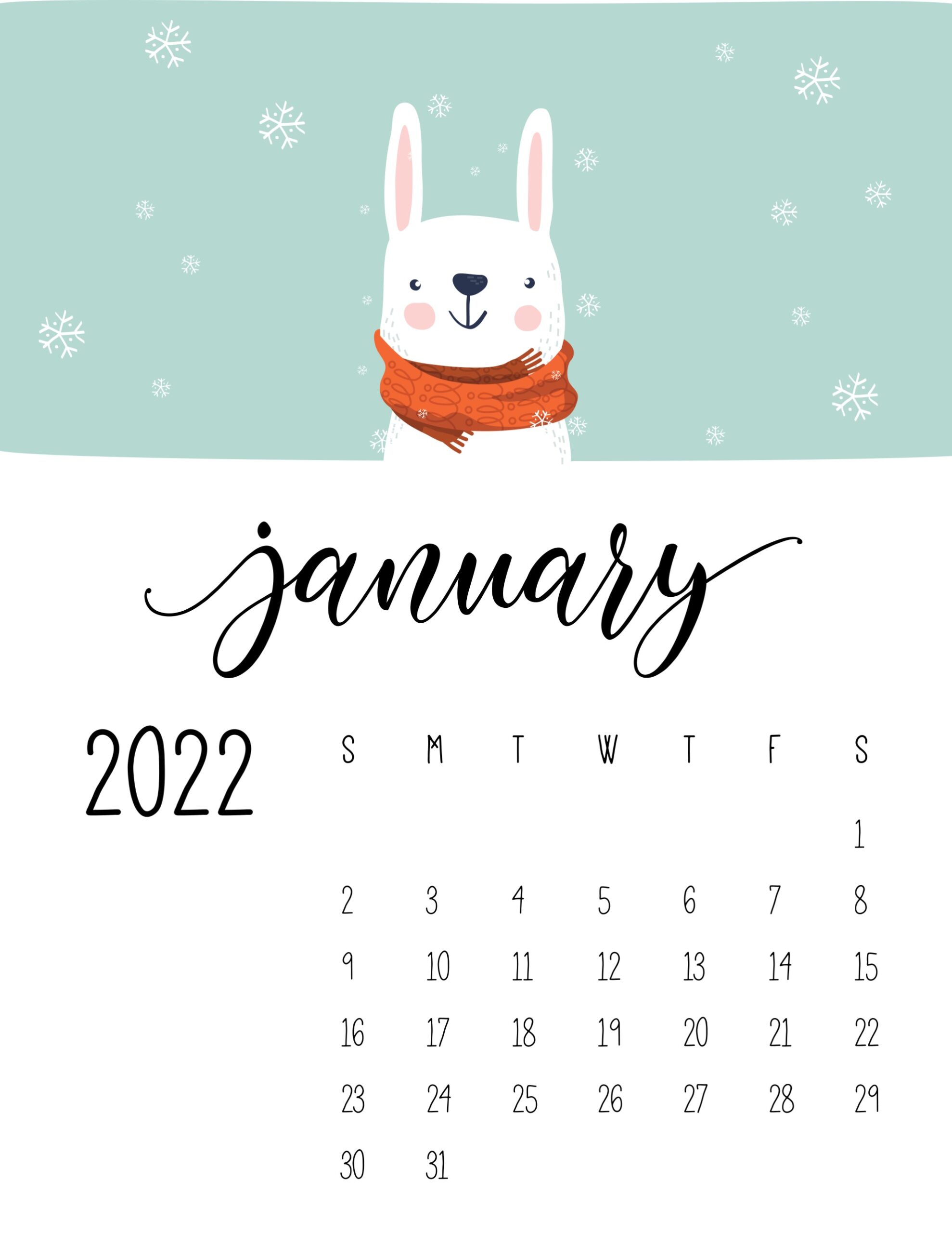 calendario 2022 animais inverno janeiro