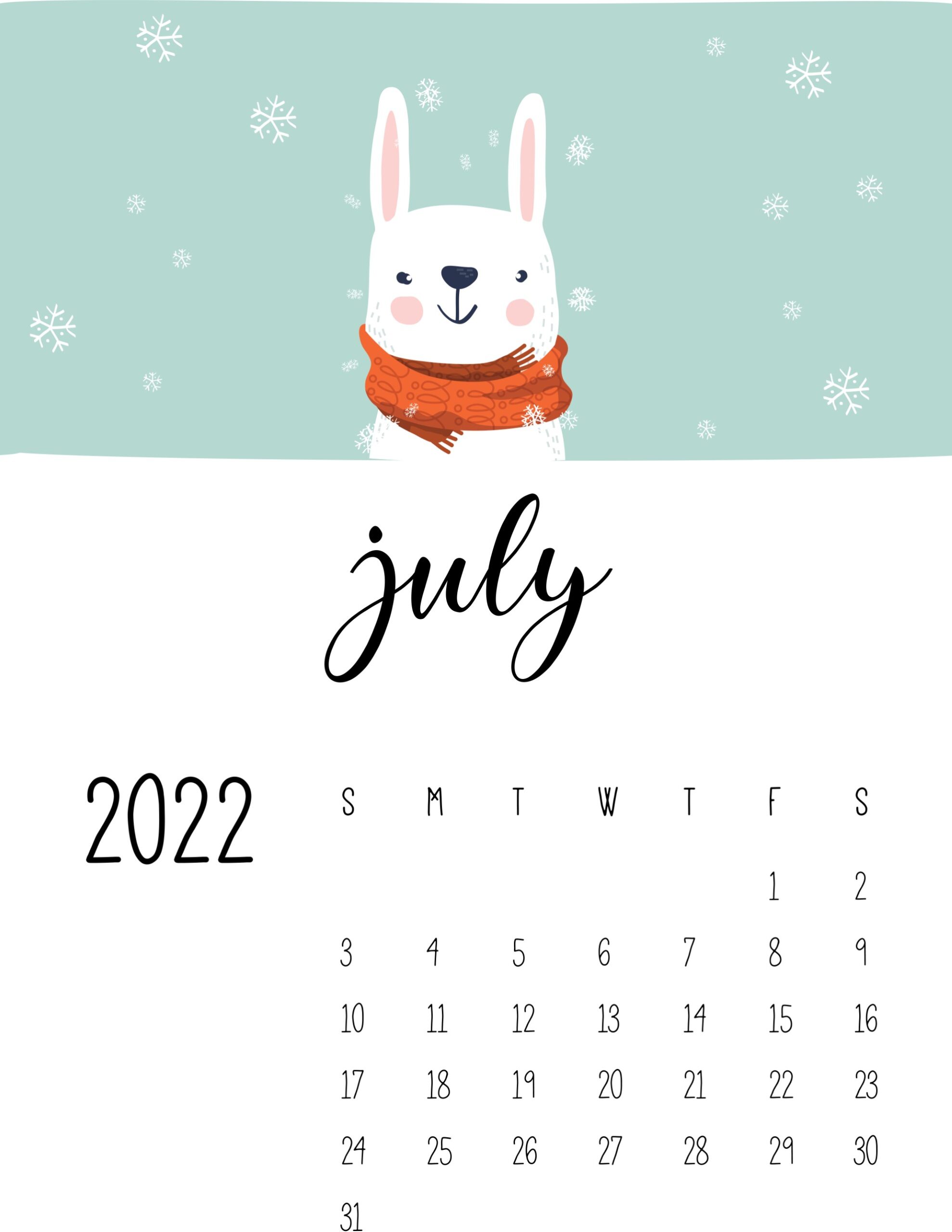 calendario 2022 animais inverno julho