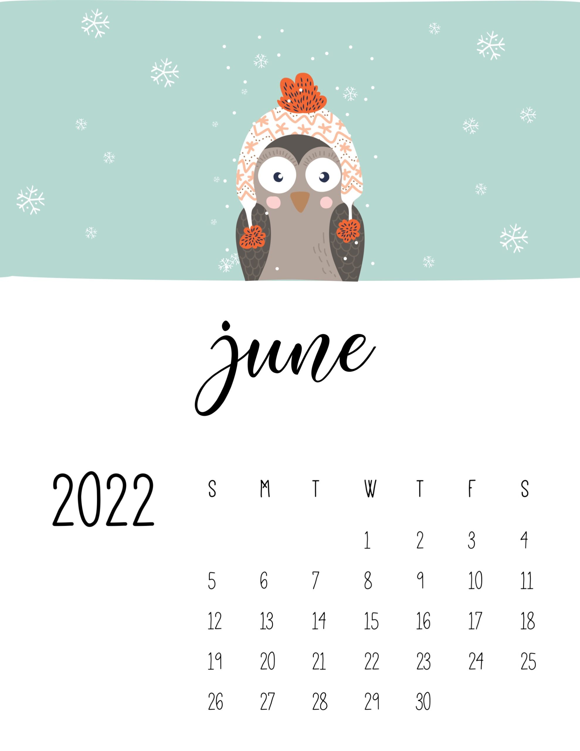calendario 2022 animais inverno junho
