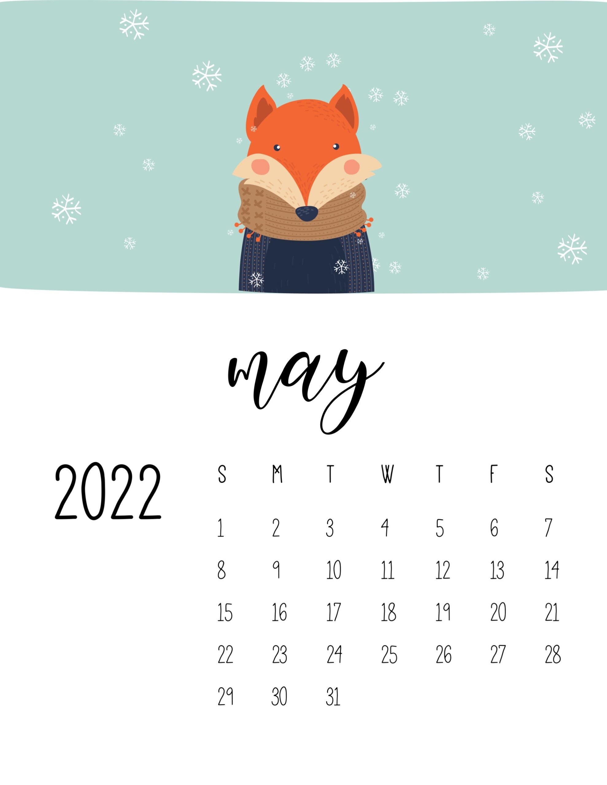 calendario 2022 animais inverno maio