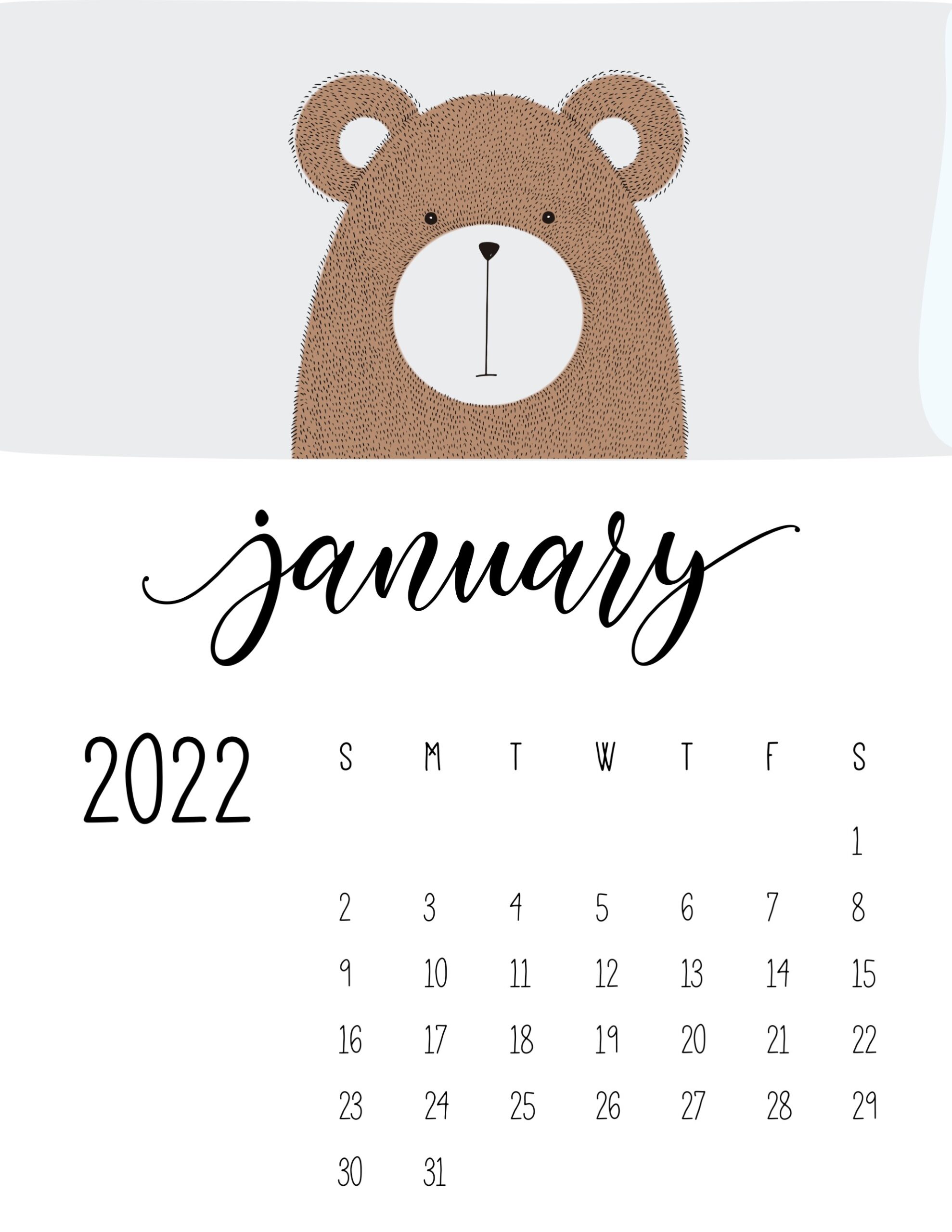 calendario 2022 animais janeiro