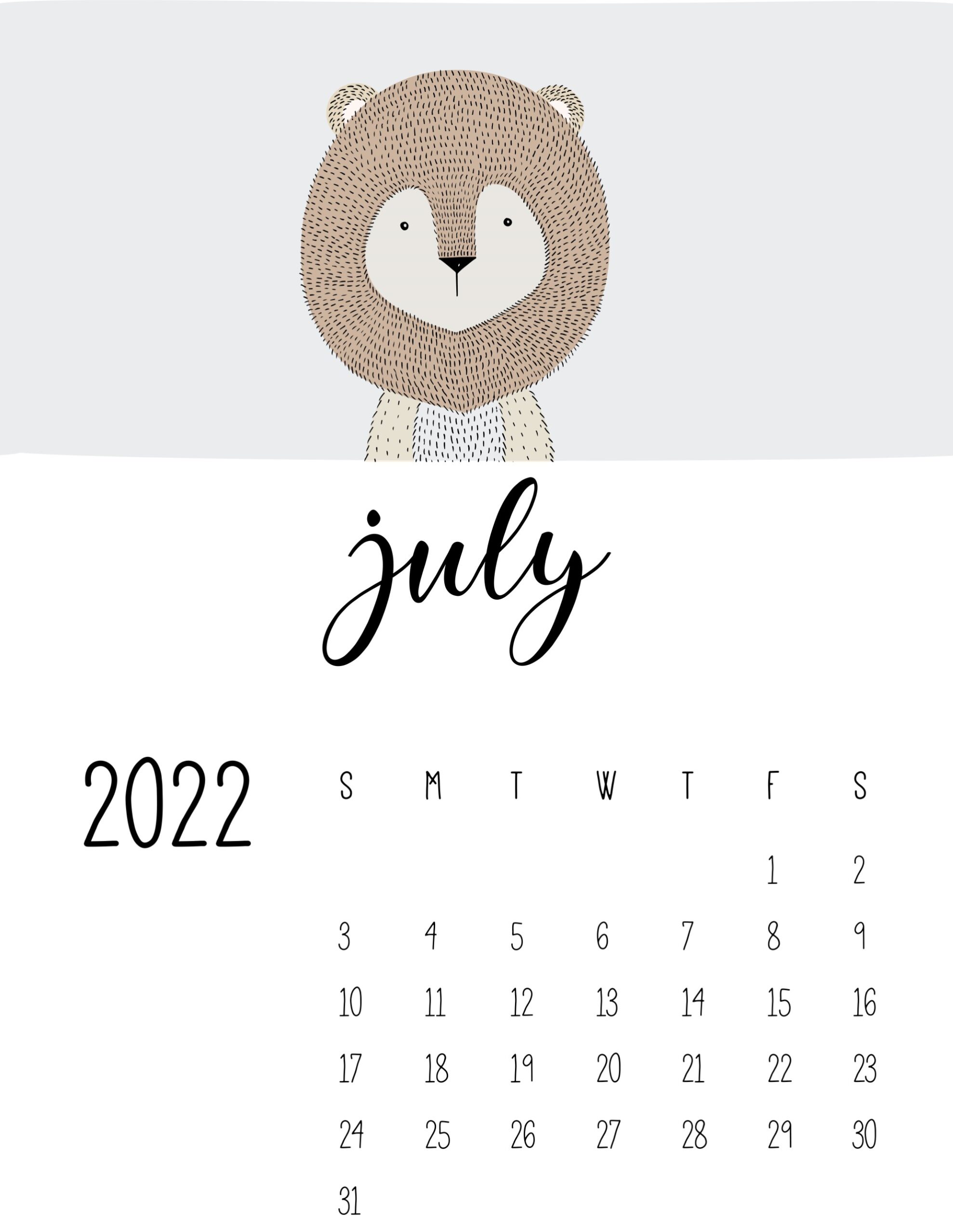 calendario 2022 animais julho