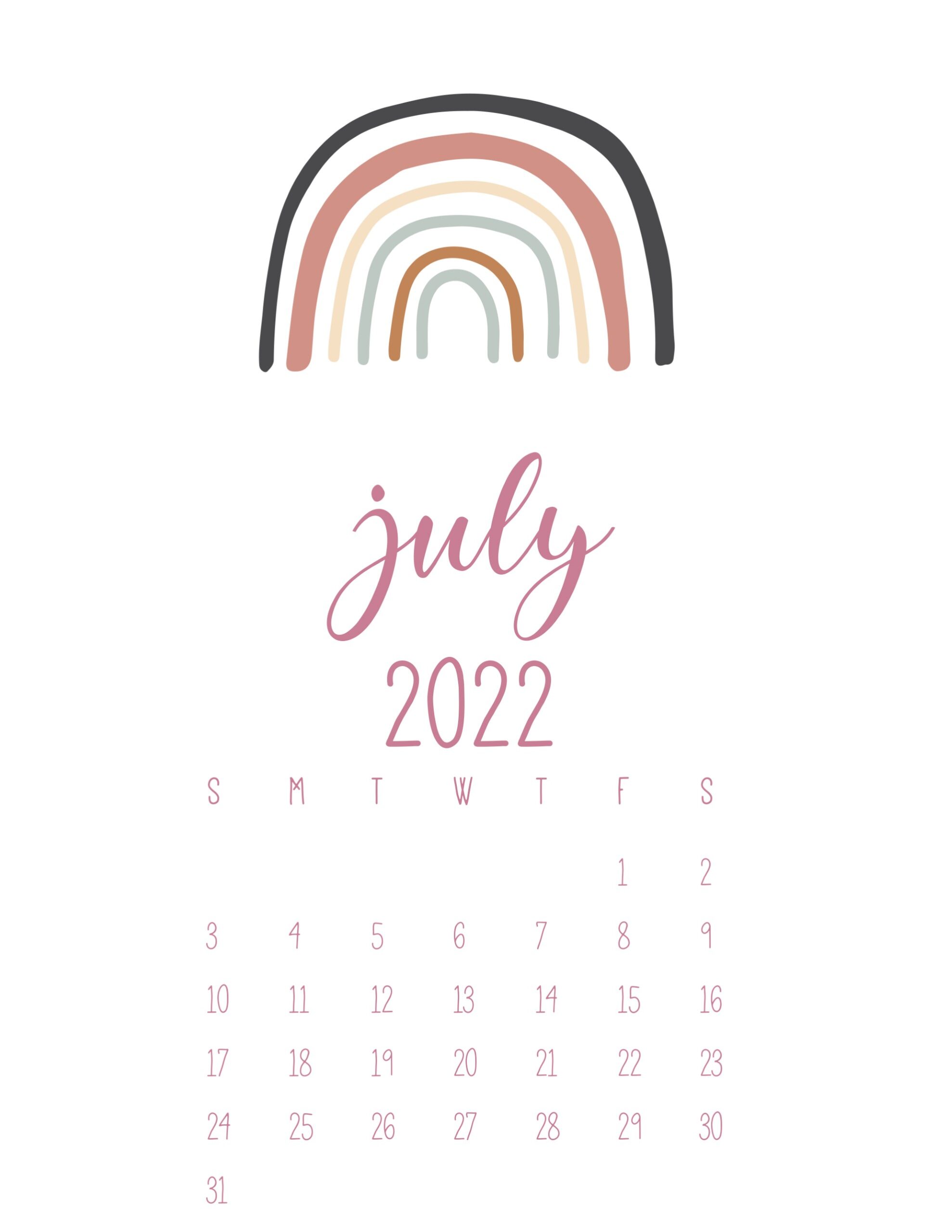 calendario 2022 arco iris julho
