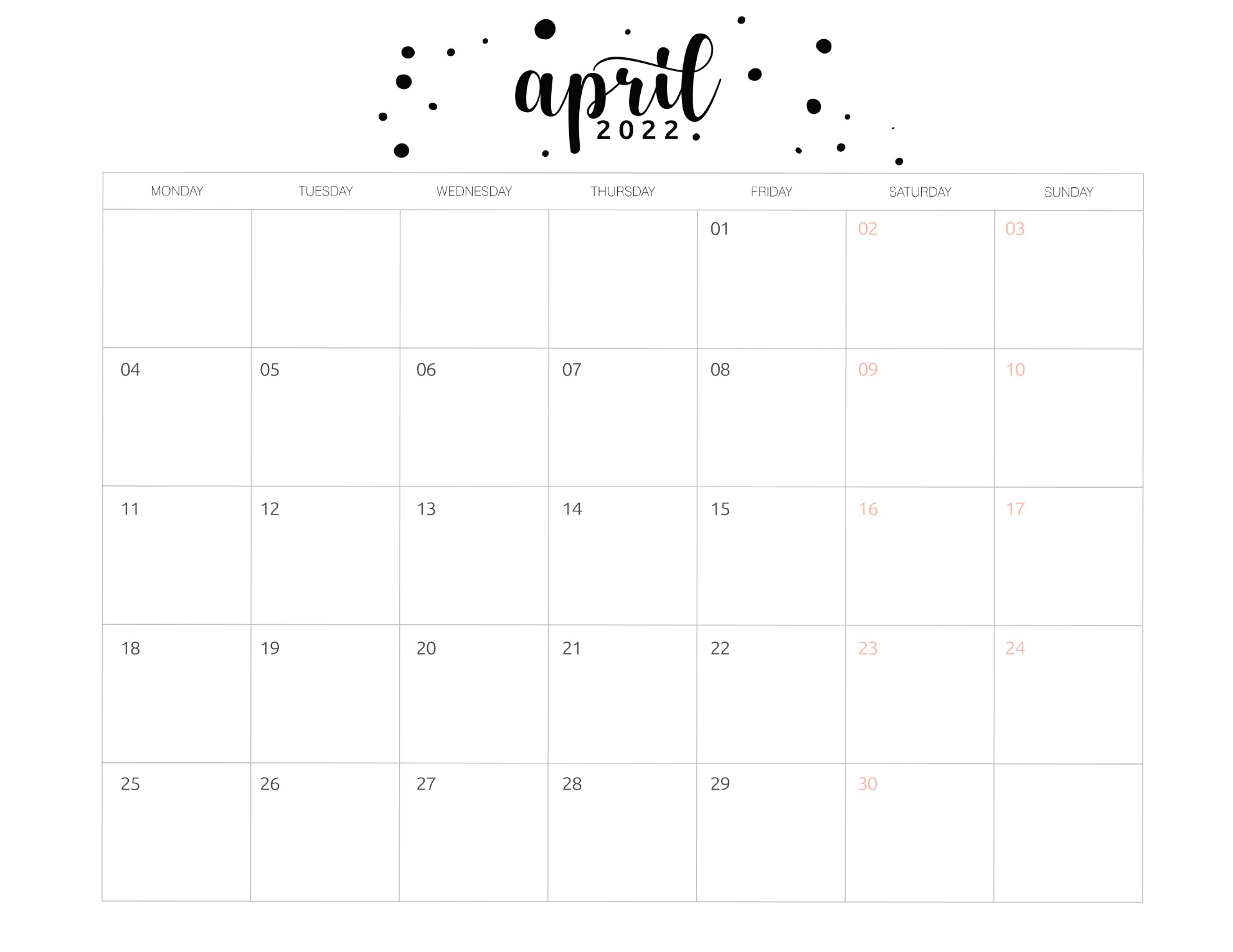 calendario 2022 basico abril