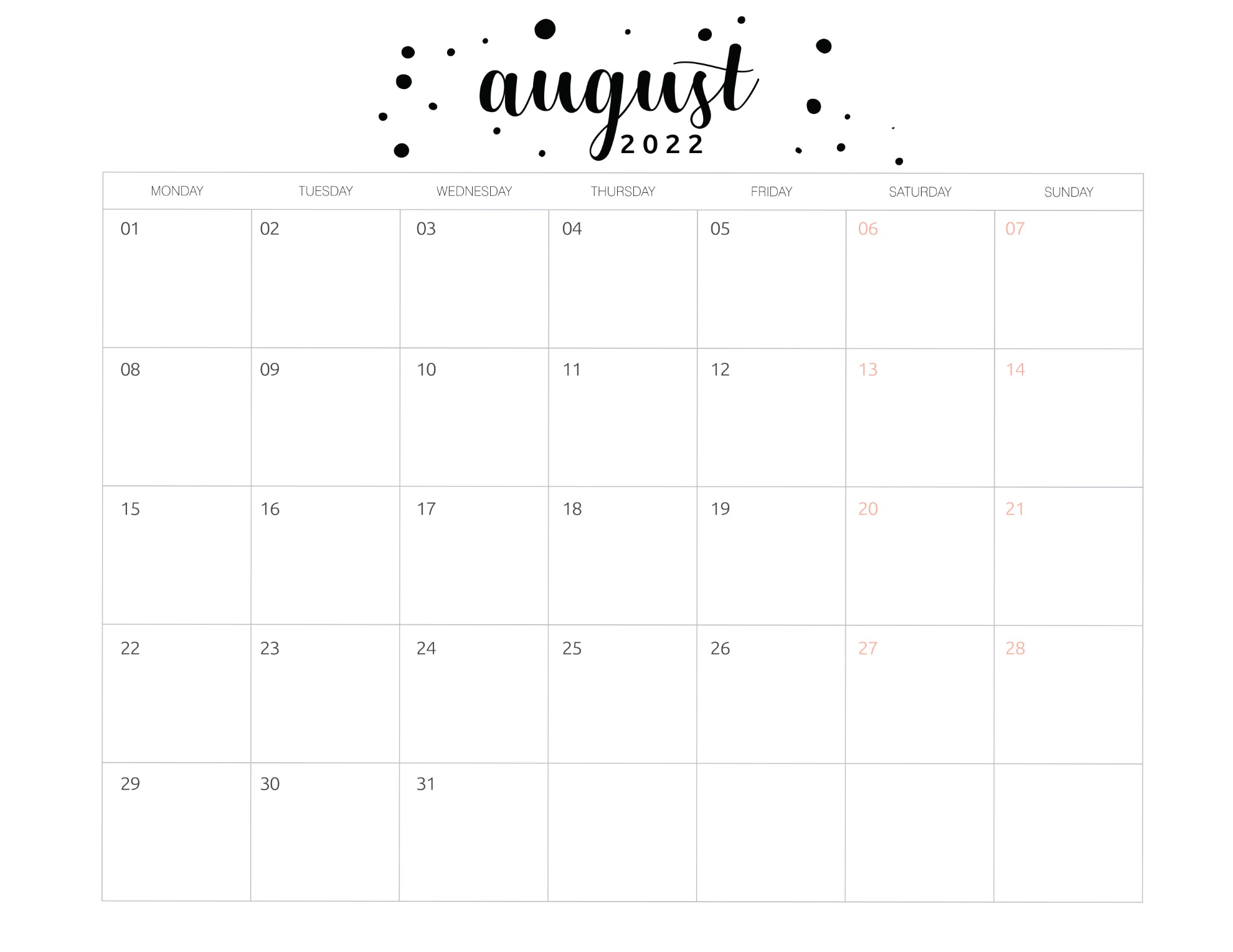 calendario 2022 basico agosto