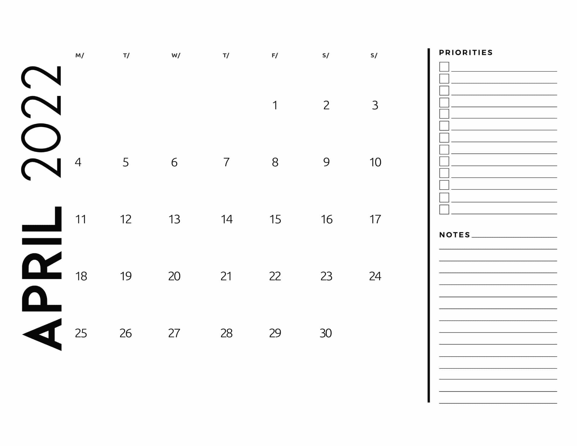 calendario 2022 basico com anotacoes abril