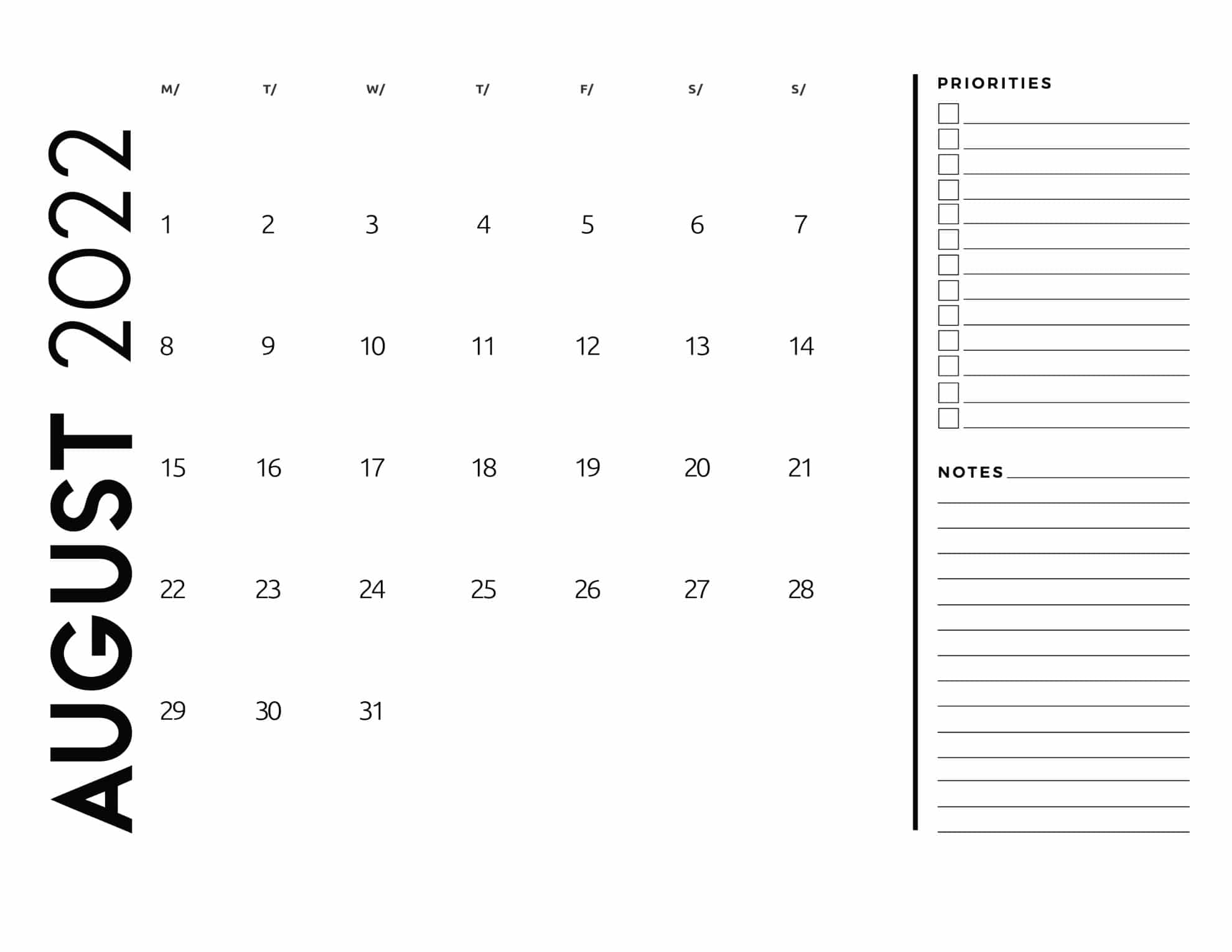 calendario 2022 basico com anotacoes agosto