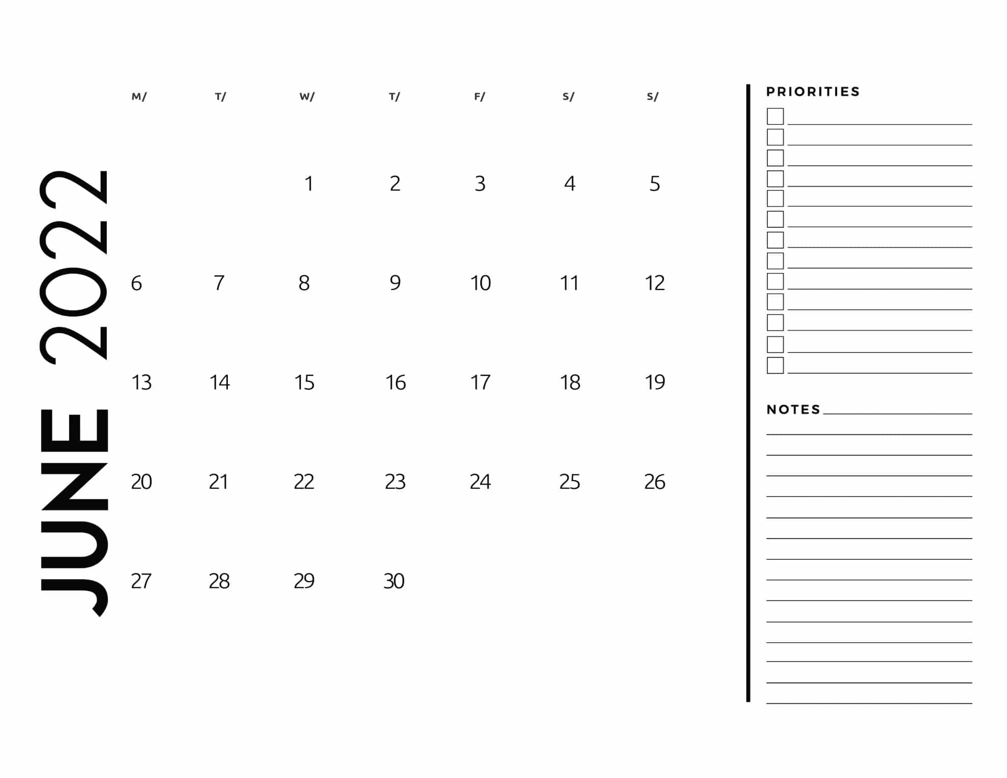 calendario 2022 basico com anotacoes junho