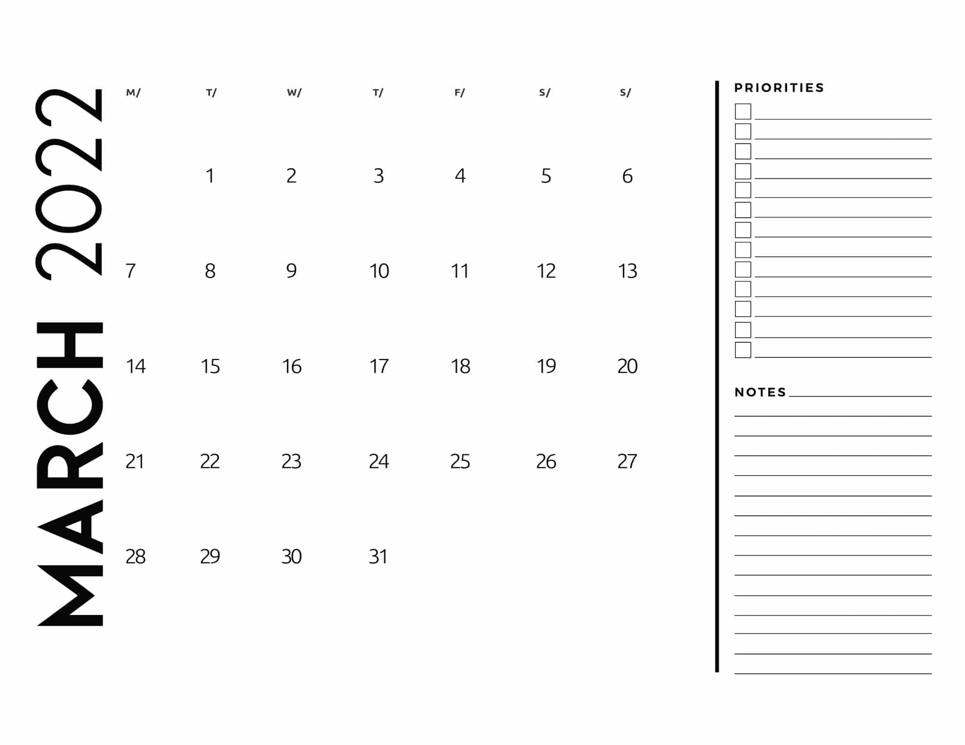 calendario 2022 basico com anotacoes marco