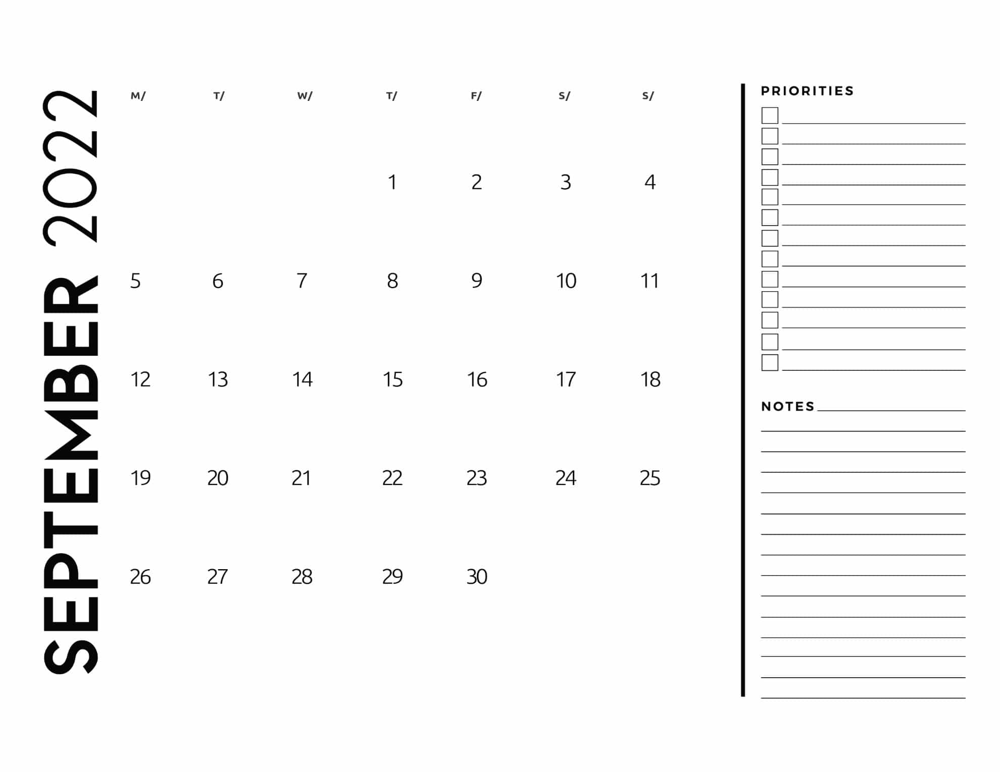 calendario 2022 basico com anotacoes setembro