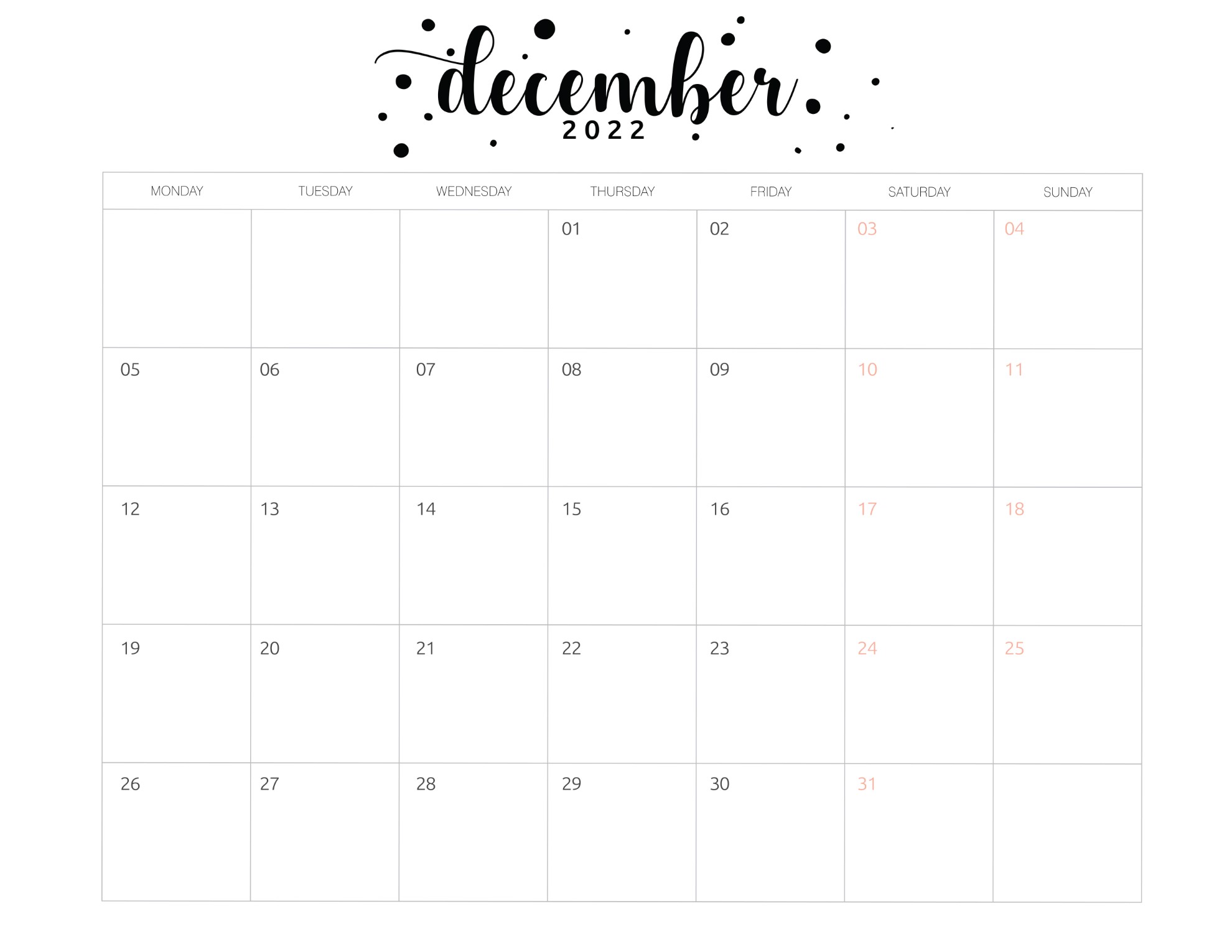 calendario 2022 basico dezembro