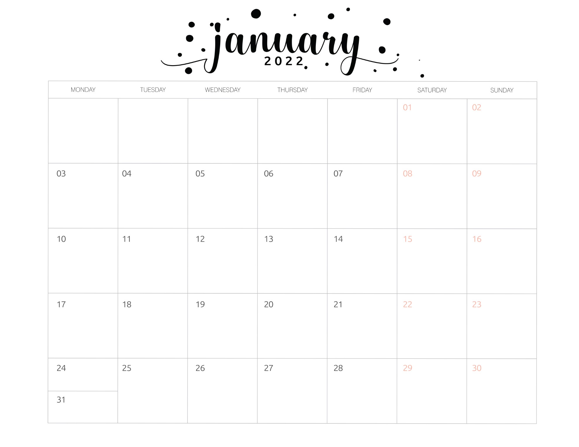 calendario 2022 basico janeiro