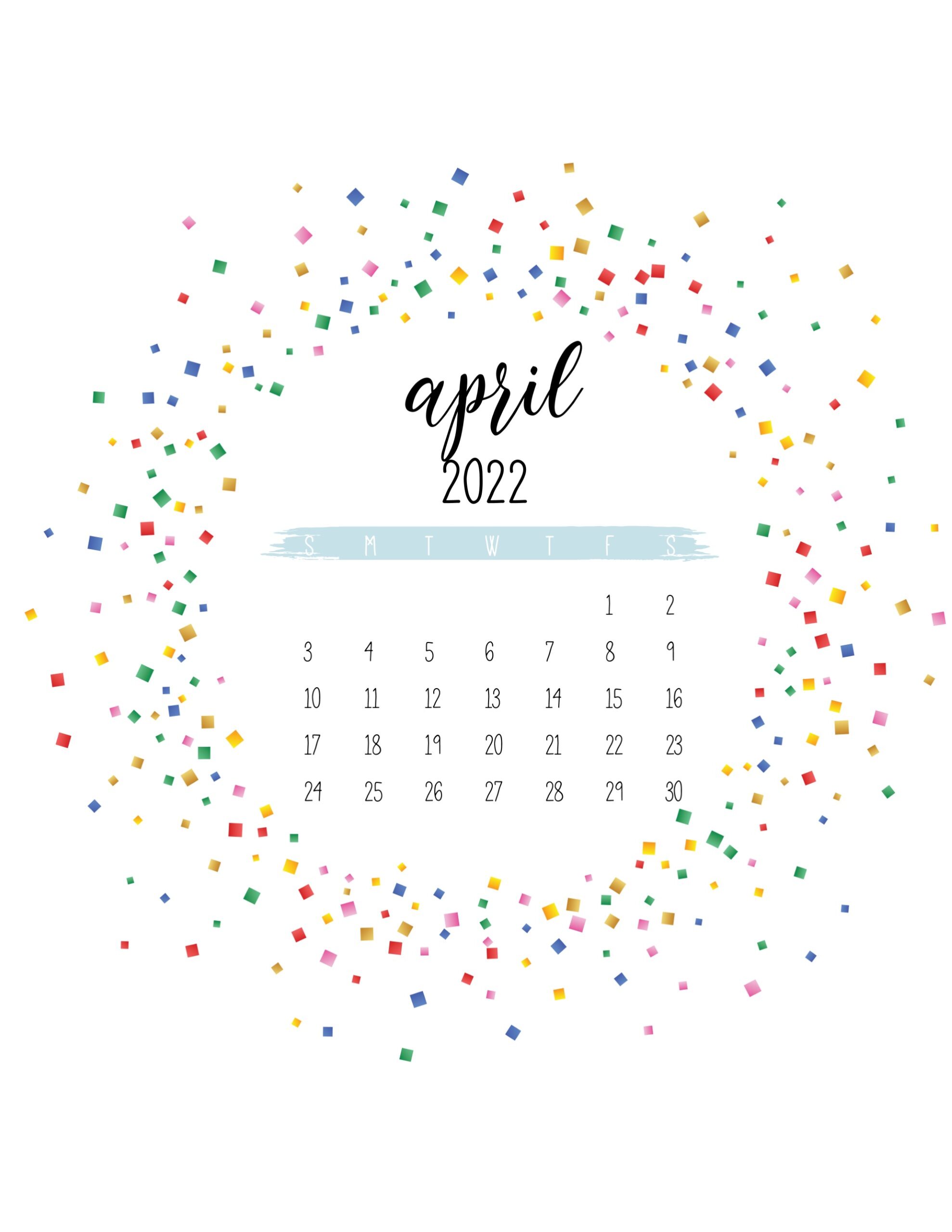 calendario 2022 confete abril