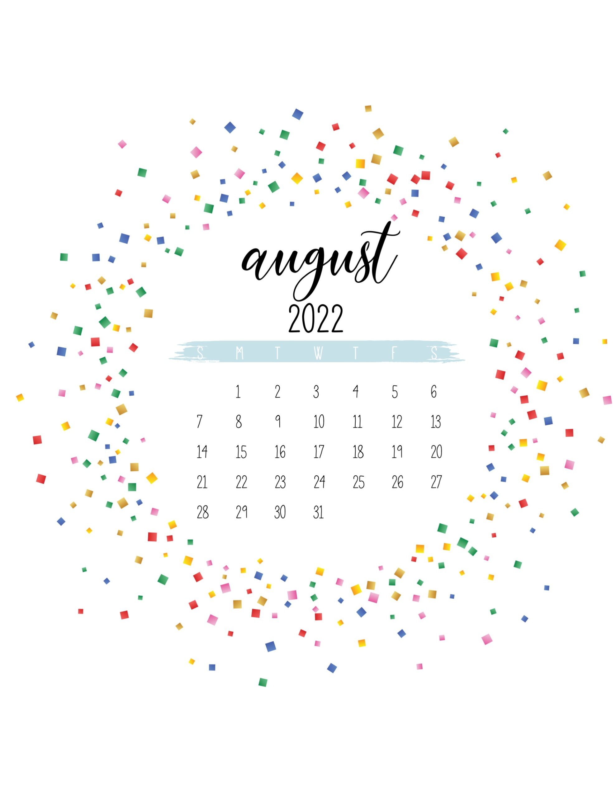 calendario 2022 confete agosto