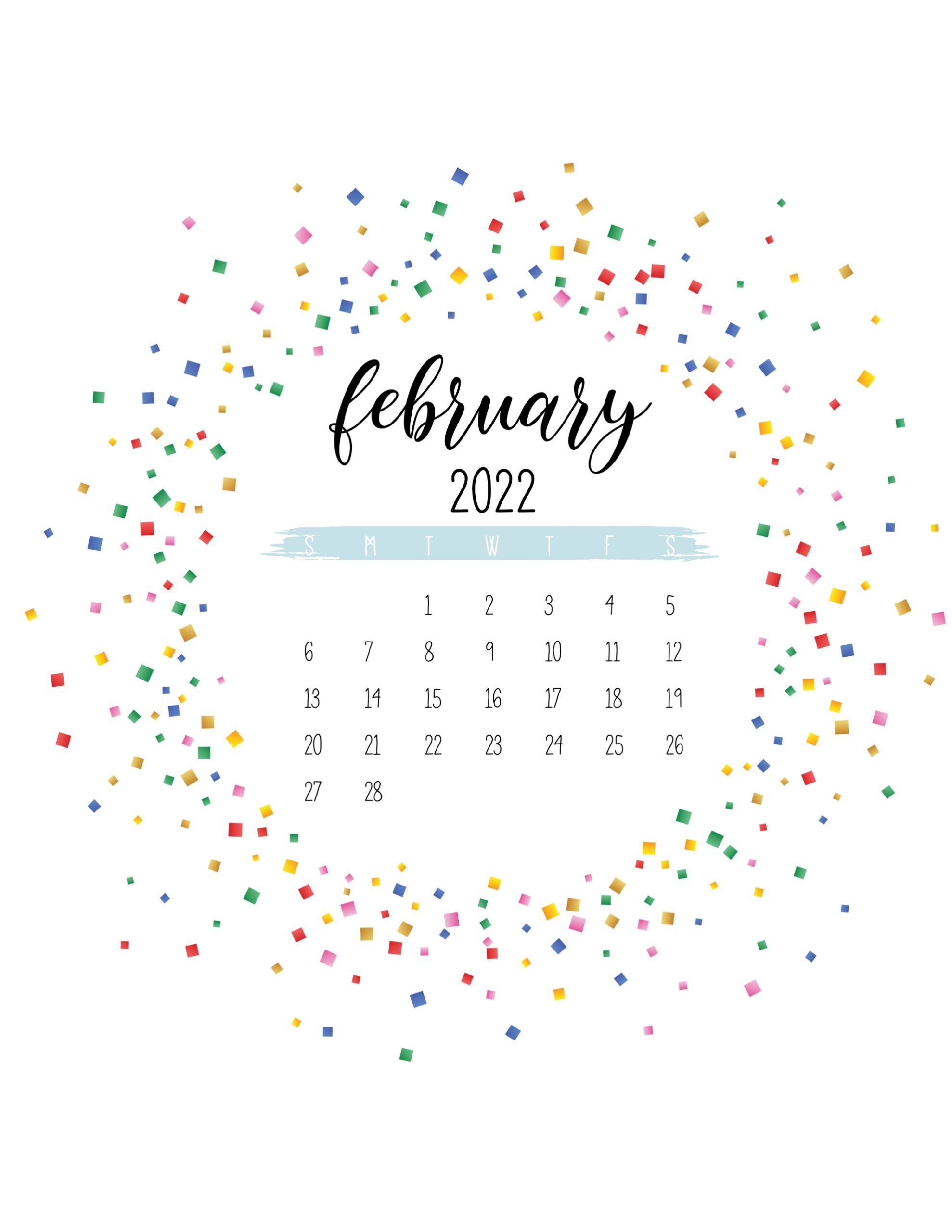 calendario 2022 confete fevereiro