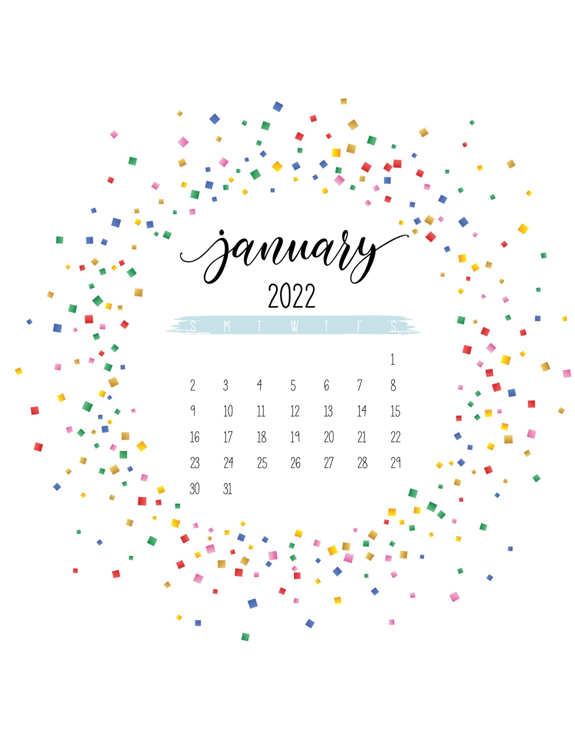 calendario 2022 confete janeiro