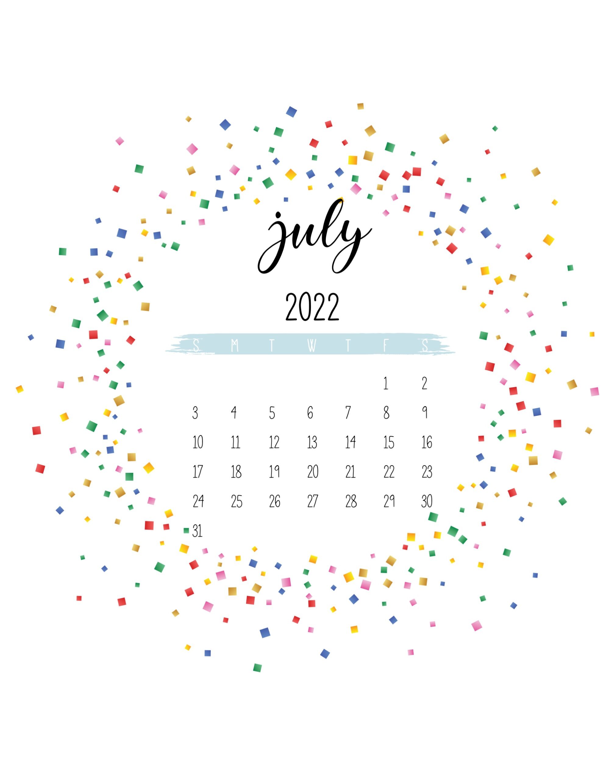 calendario 2022 confete julho