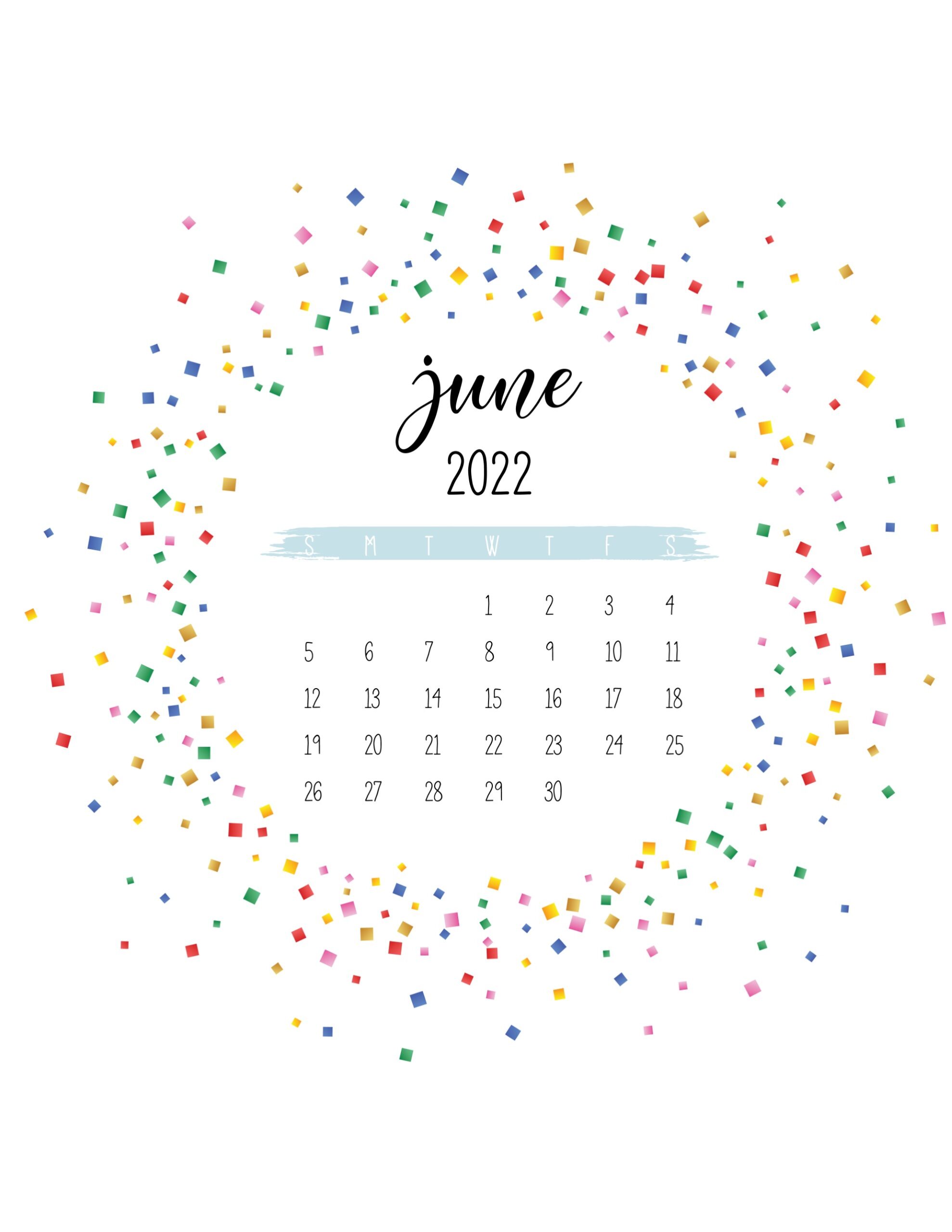 calendario 2022 confete junho