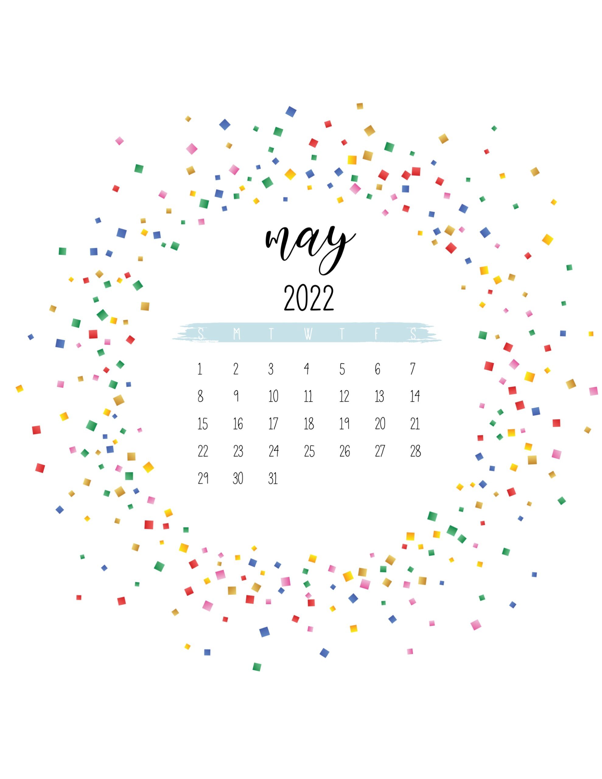 calendario 2022 confete maio