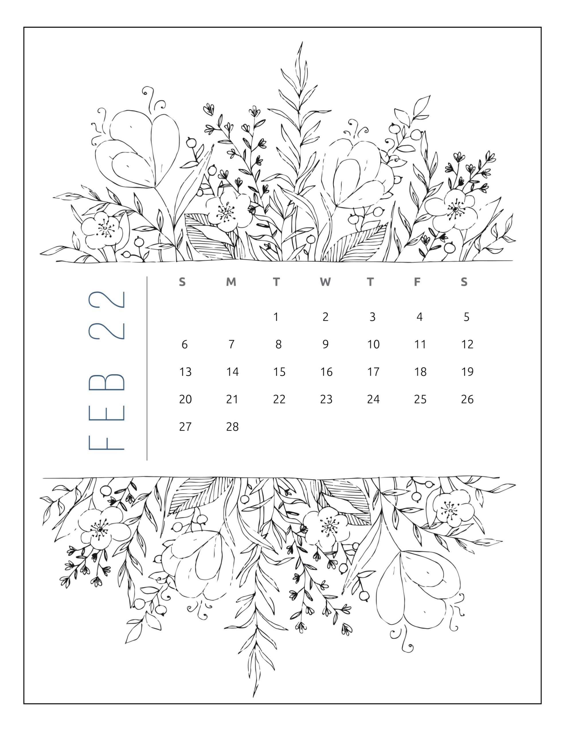 calendario 2022 para colorir fevereiro