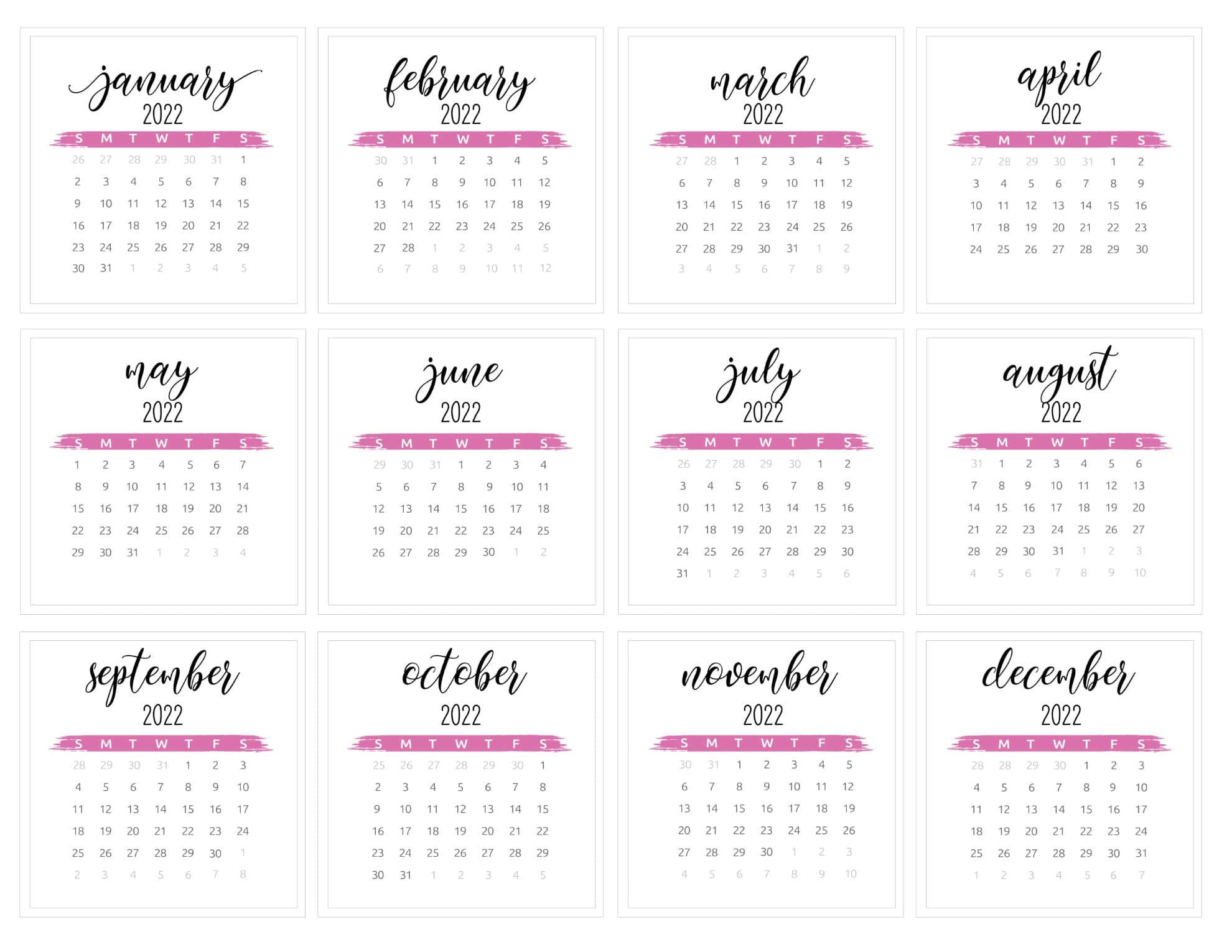 calendario 2022 rosa