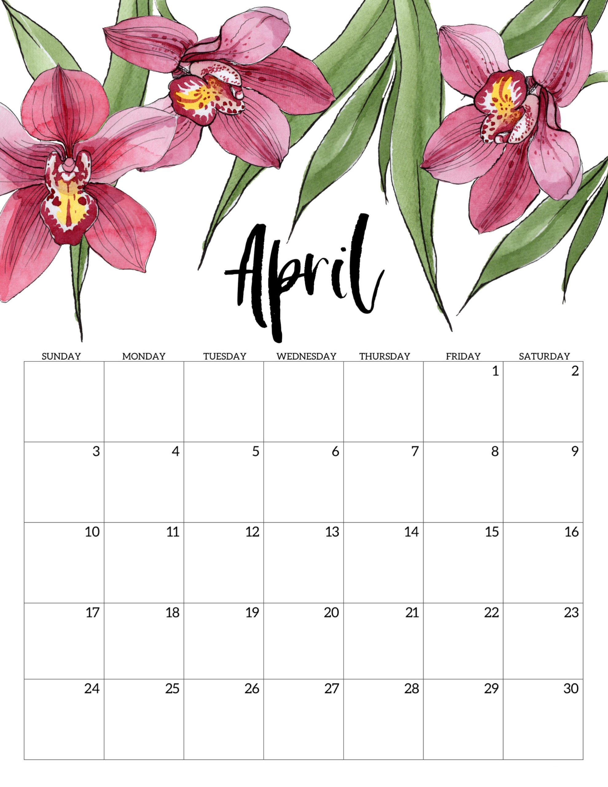 Calendario 2022 Floral Abril 2