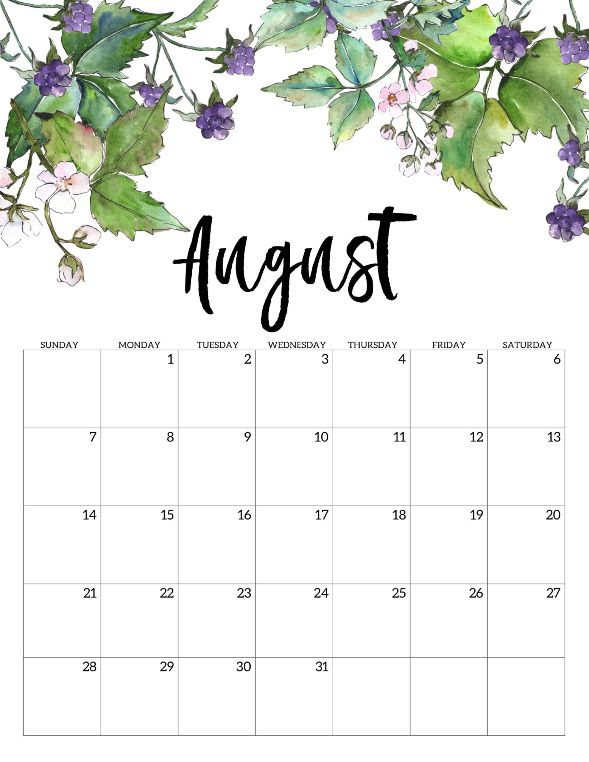 Calendario 2022 Floral Agosto 2
