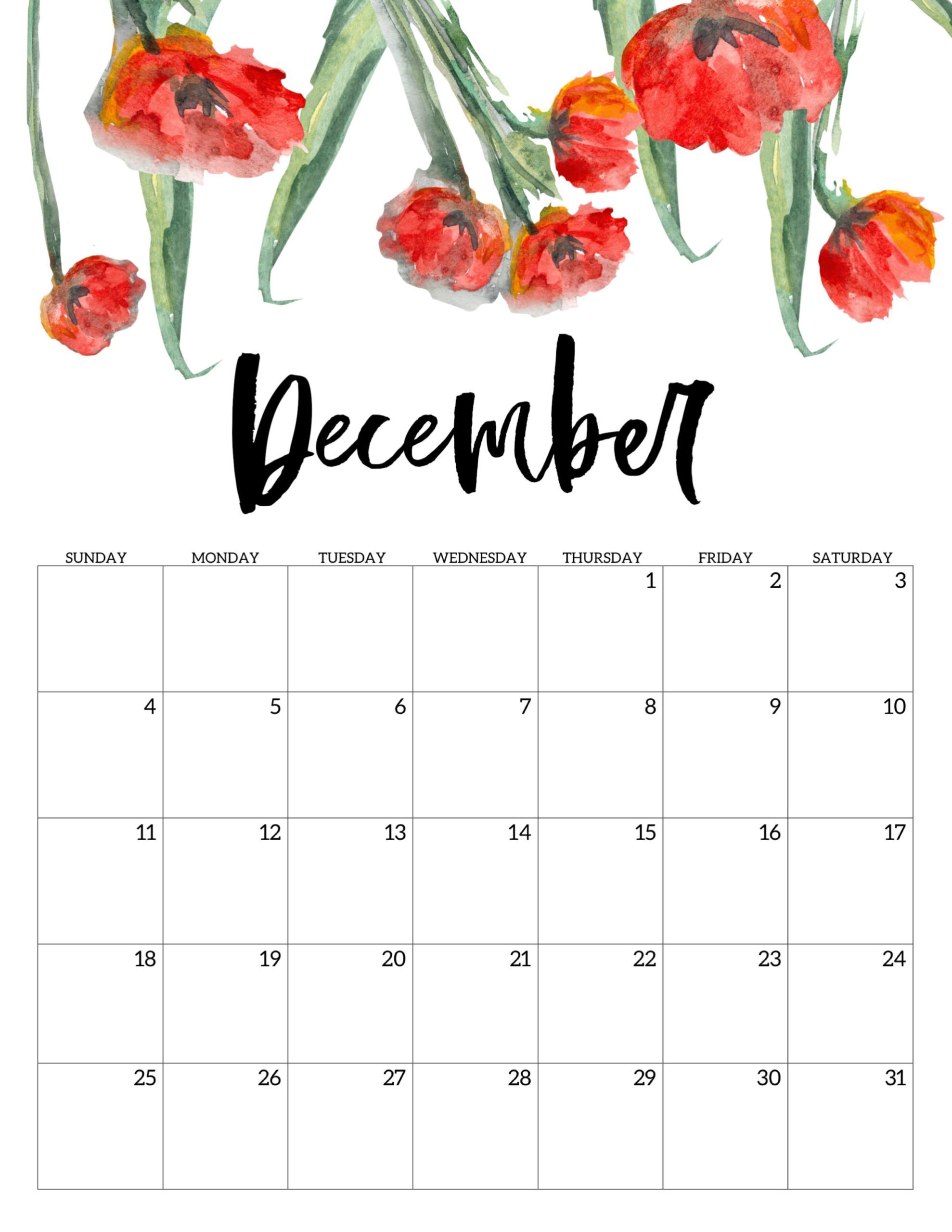 Calendario 2022 Floral Dezembro 2