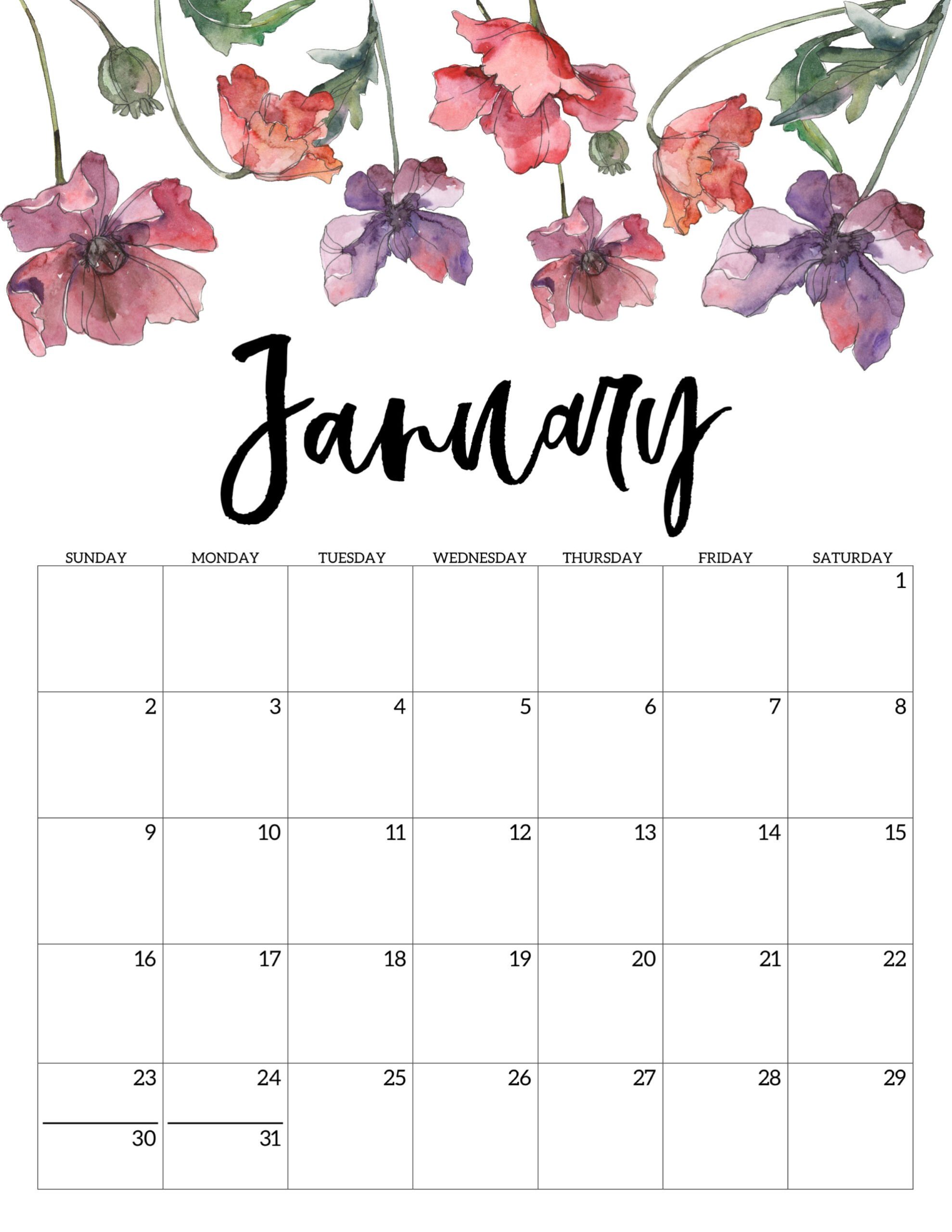 Calendario 2022 Floral Janeiro 2