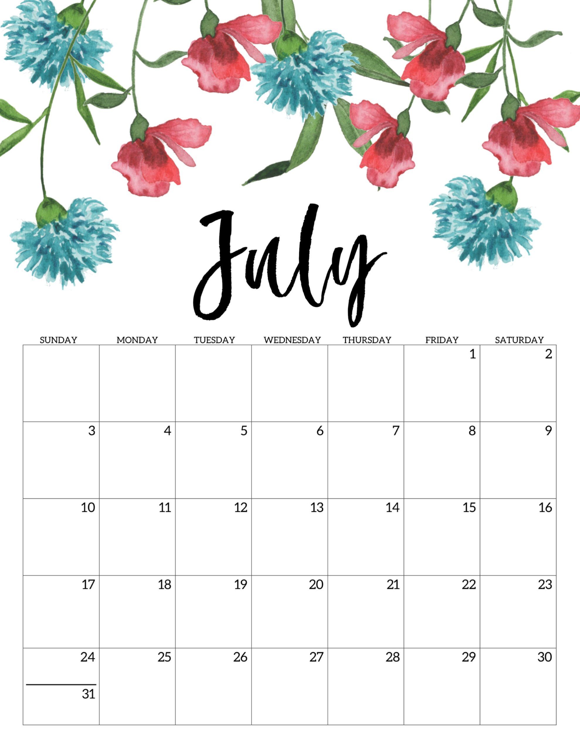 Calendario 2022 Floral Julho 1