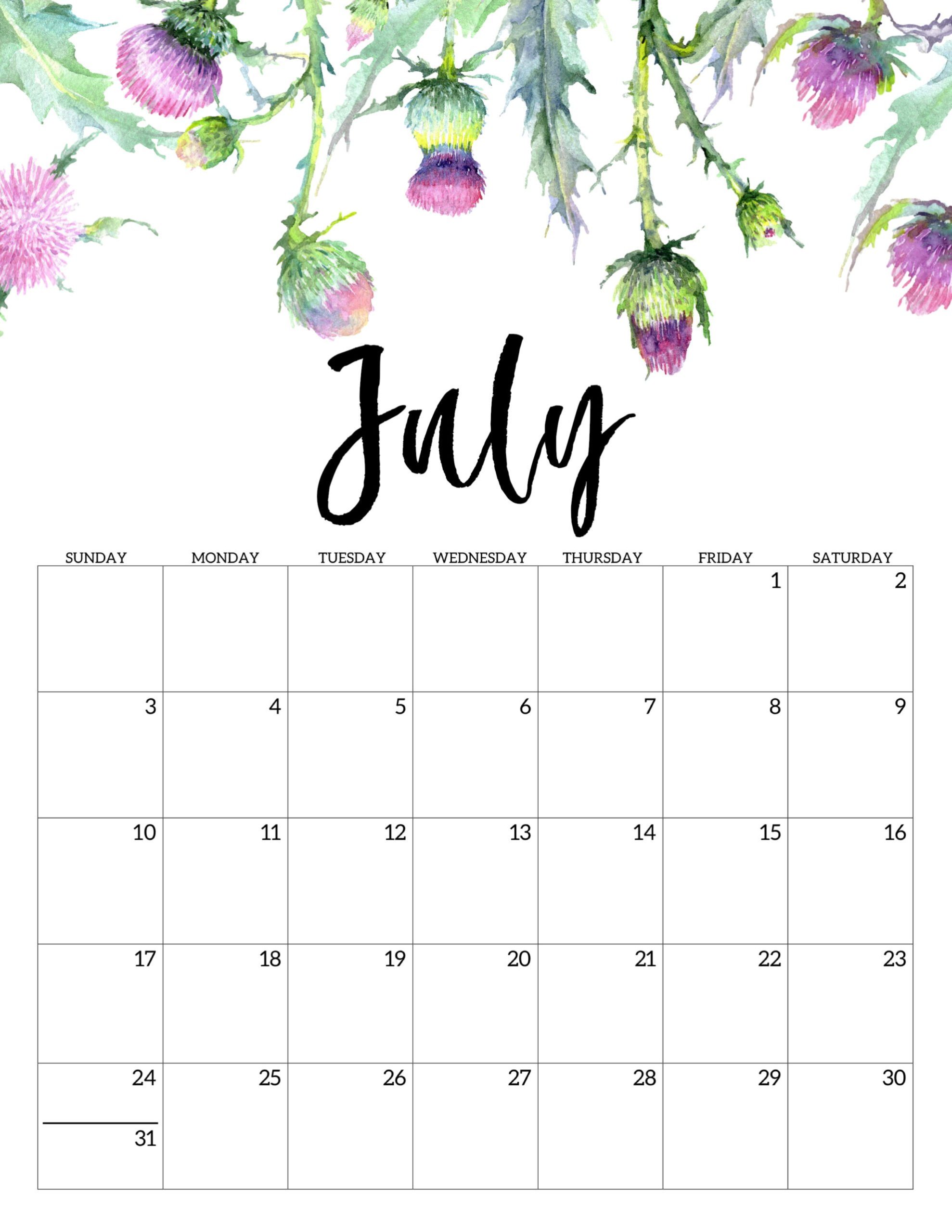 Calendario 2022 Floral Julho 2