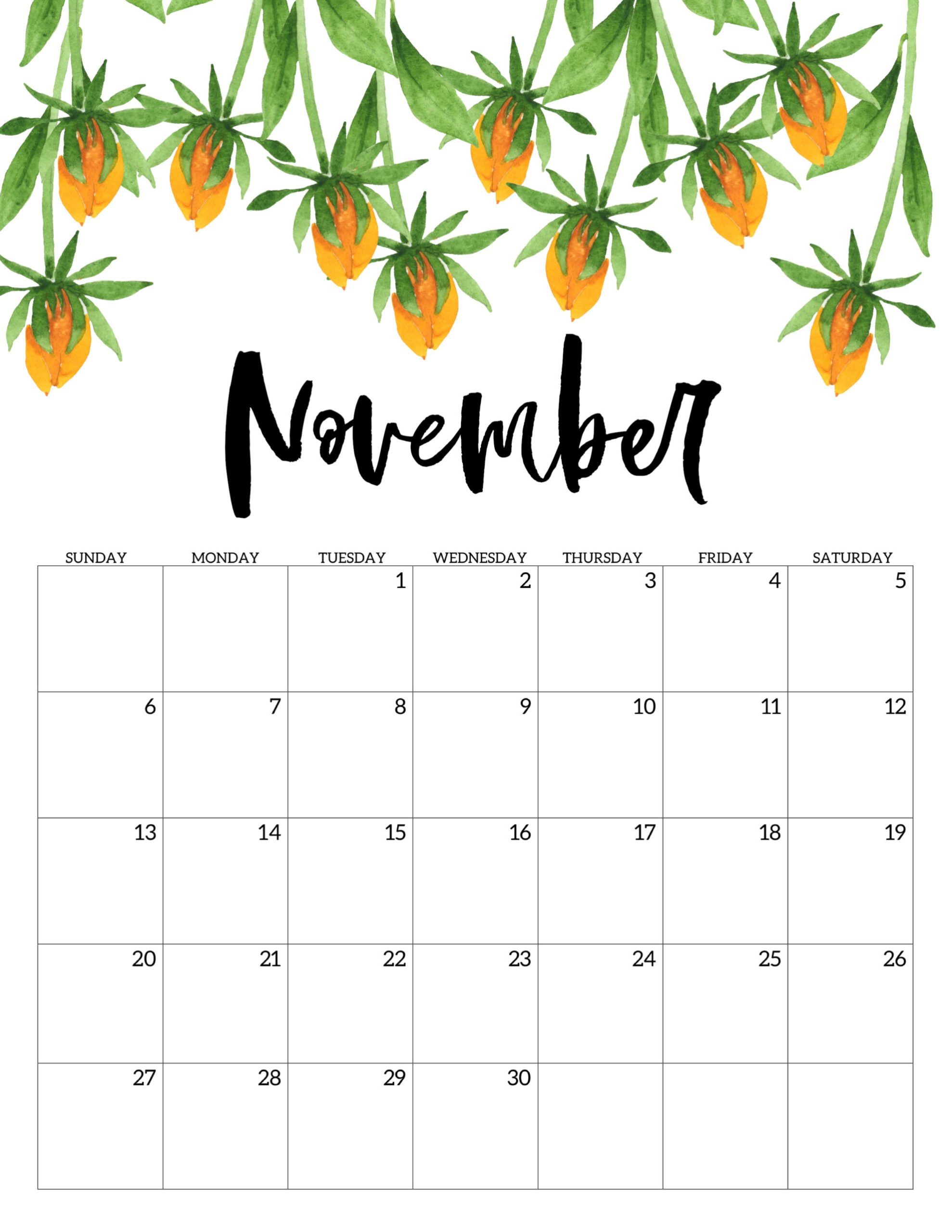 Calendario 2022 Floral Novembro 2