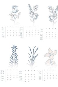 Calendario 2022 flores suaves para imprimir 1