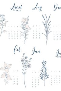 Calendario 2022 flores suaves para imprimir