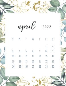 Calendario 2022 folhas abril
