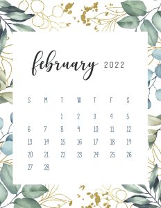 Calendario 2022 folhas fevereiro