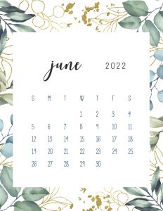 Calendario 2022 folhas junho