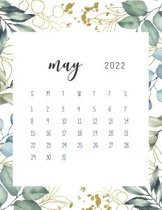 Calendario 2022 folhas maio