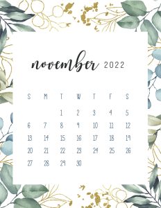 Calendario 2022 folhas novembro