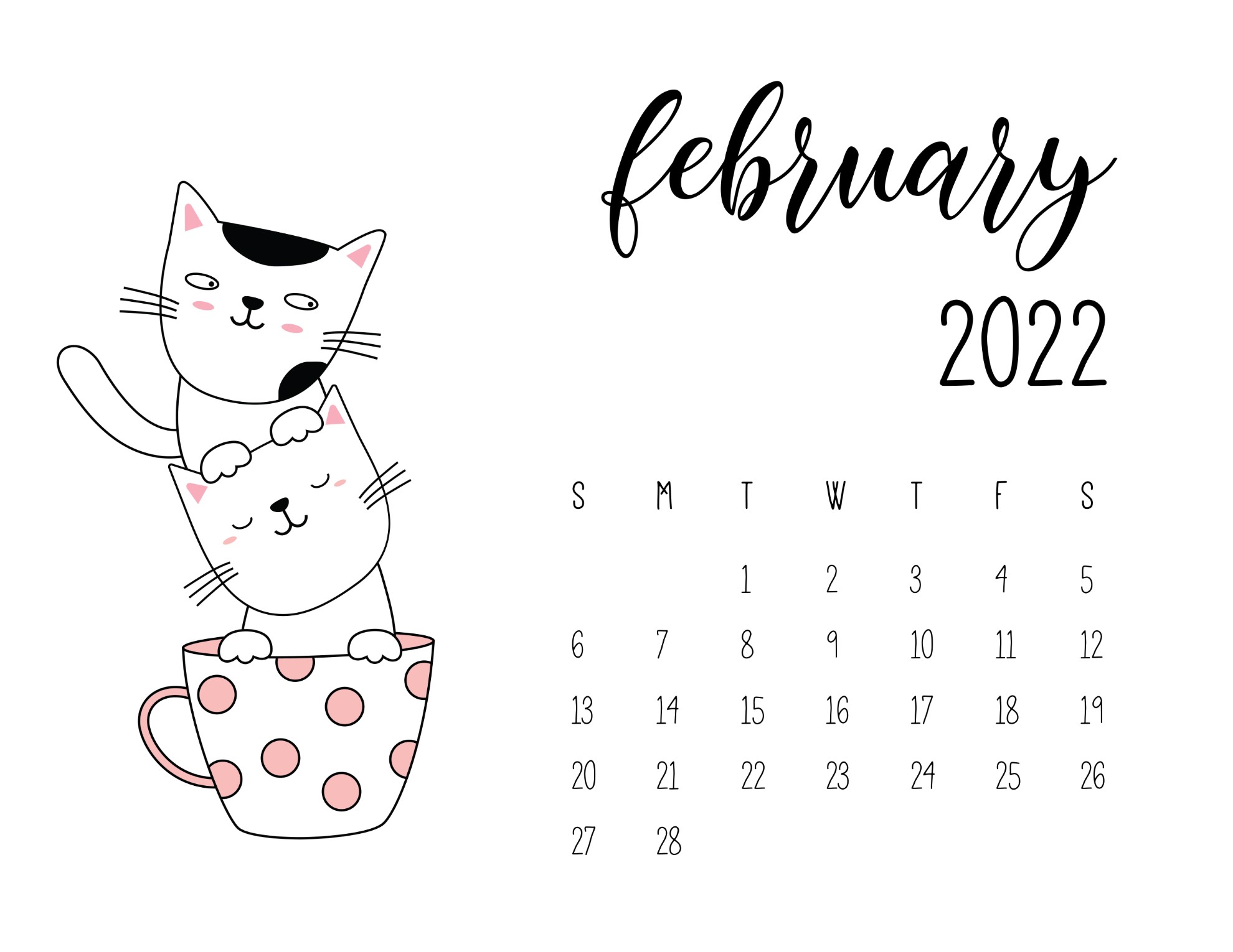 Calendario 2022 gatinhos fevereiro