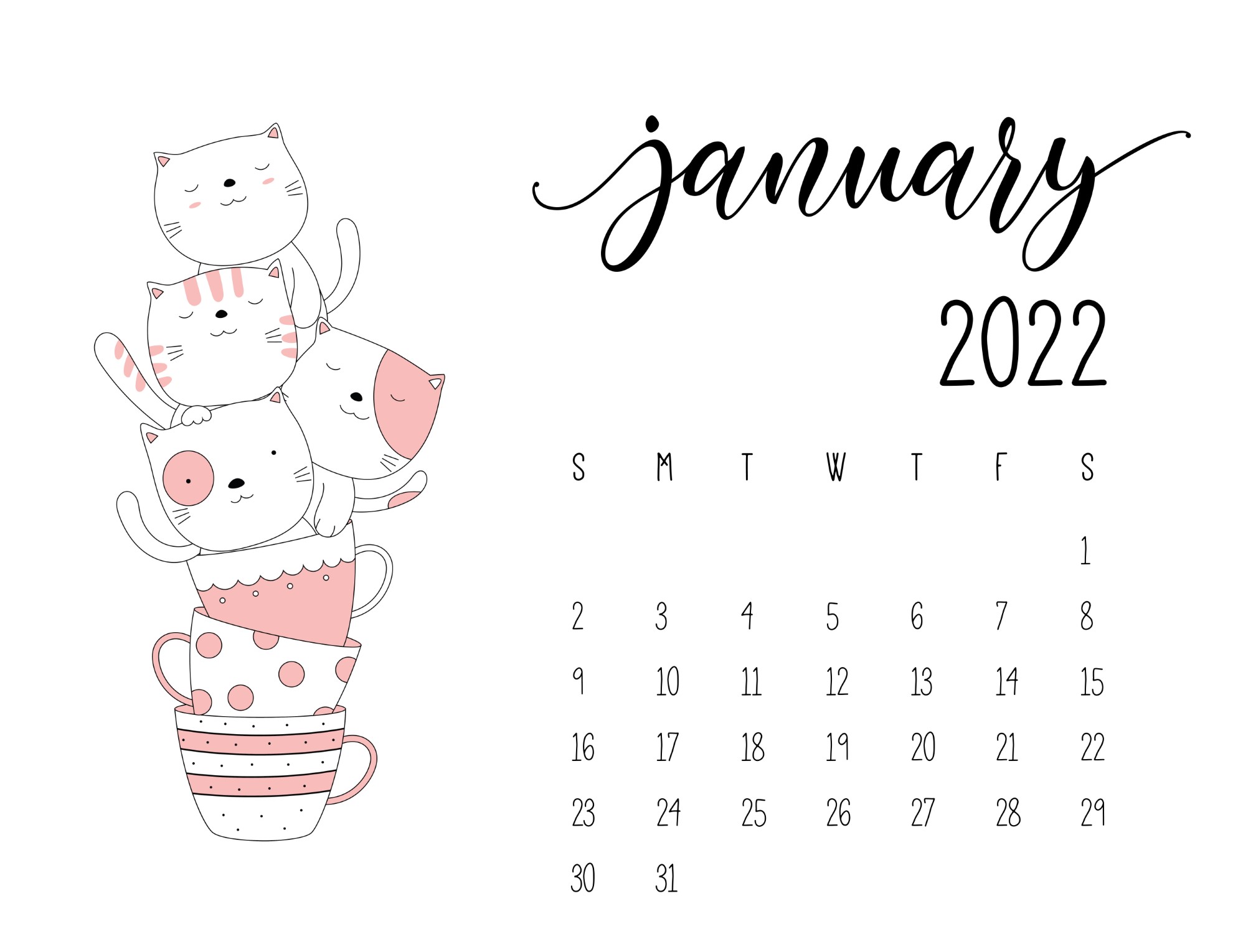 Calendario 2022 gatinhos janeiro