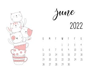Calendario 2022 gatinhos junho