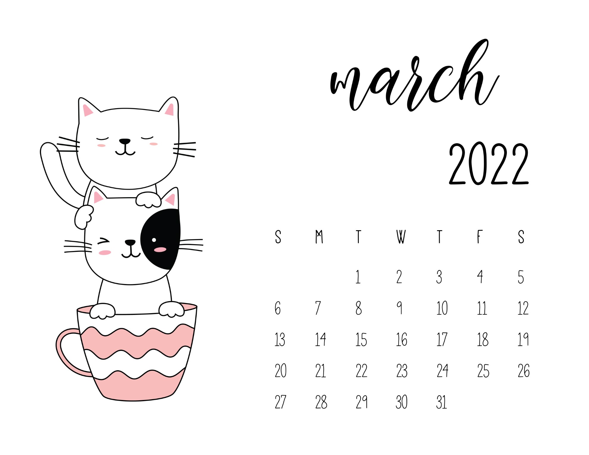 Calendario 2022 gatinhos marco