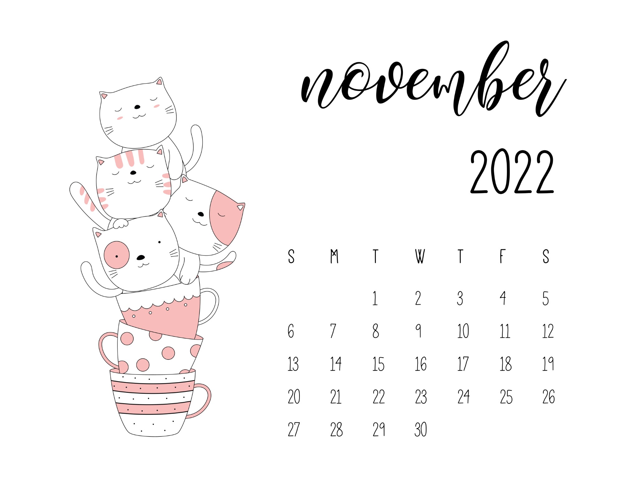 Calendario 2022 gatinhos novembro