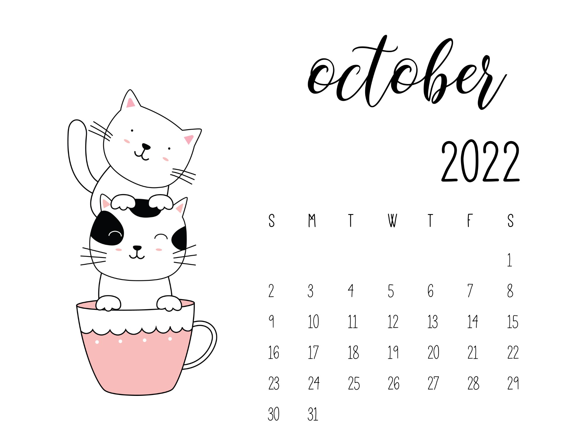 Calendario 2022 gatinhos outubro