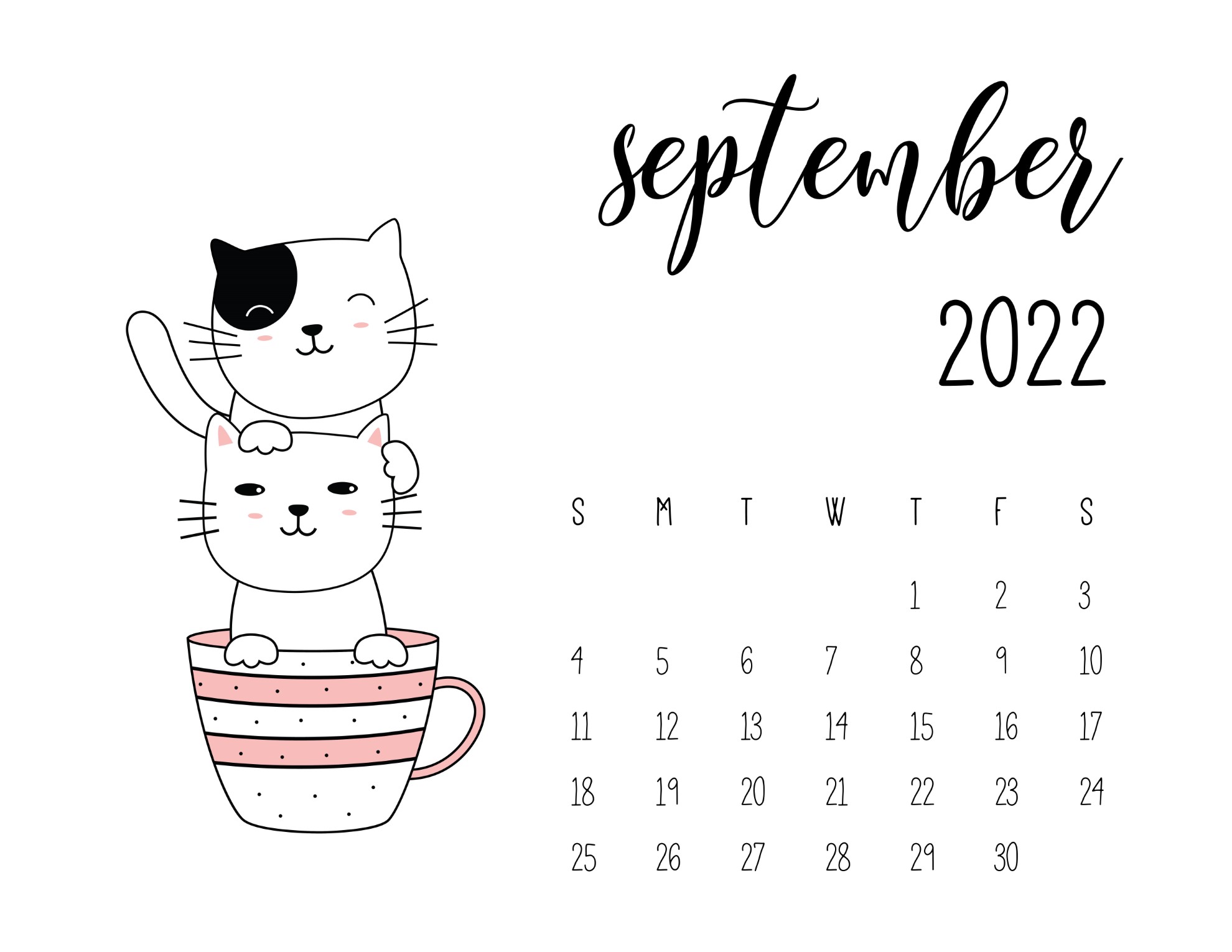 Calendario 2022 gatinhos setembro