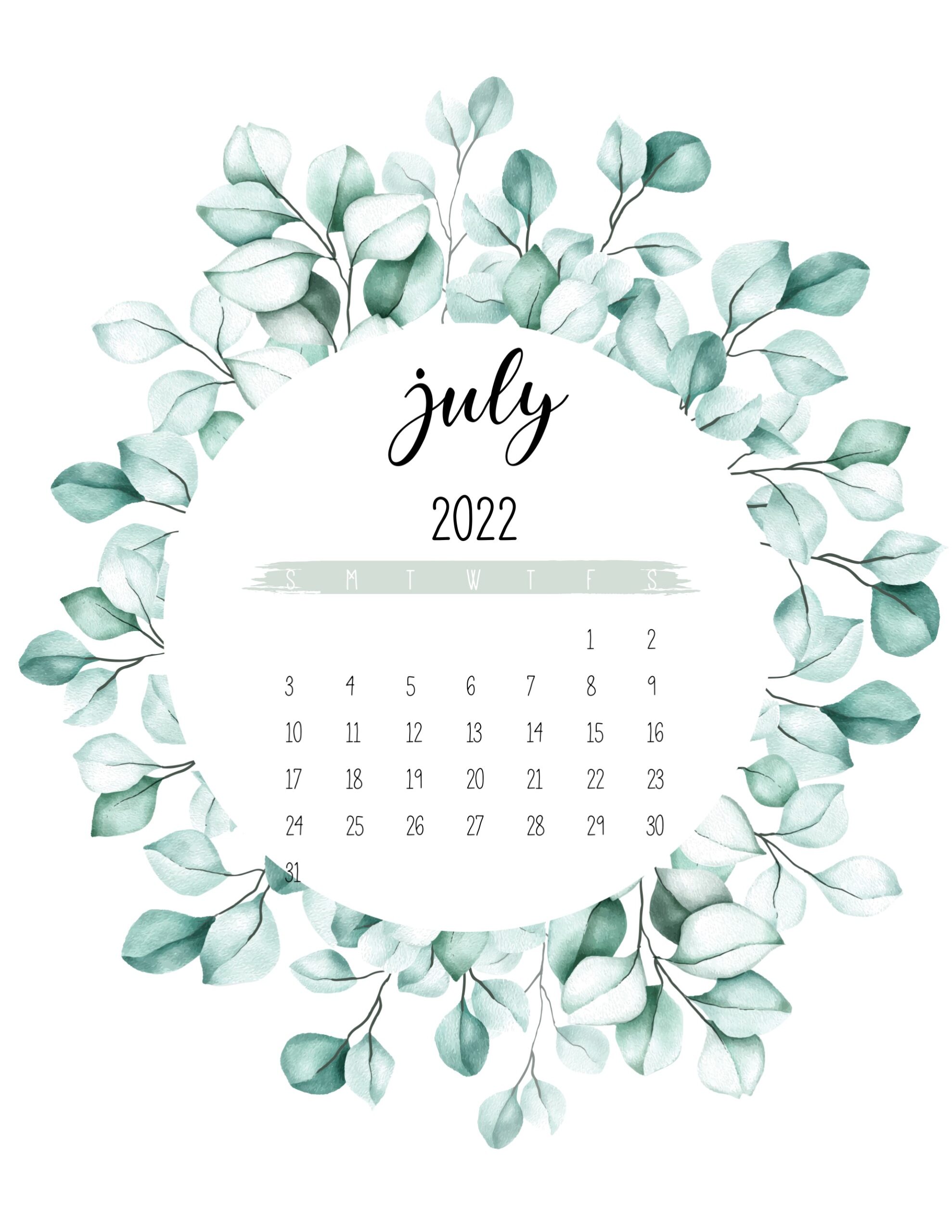 calendario 2022 circulo de folhas julho