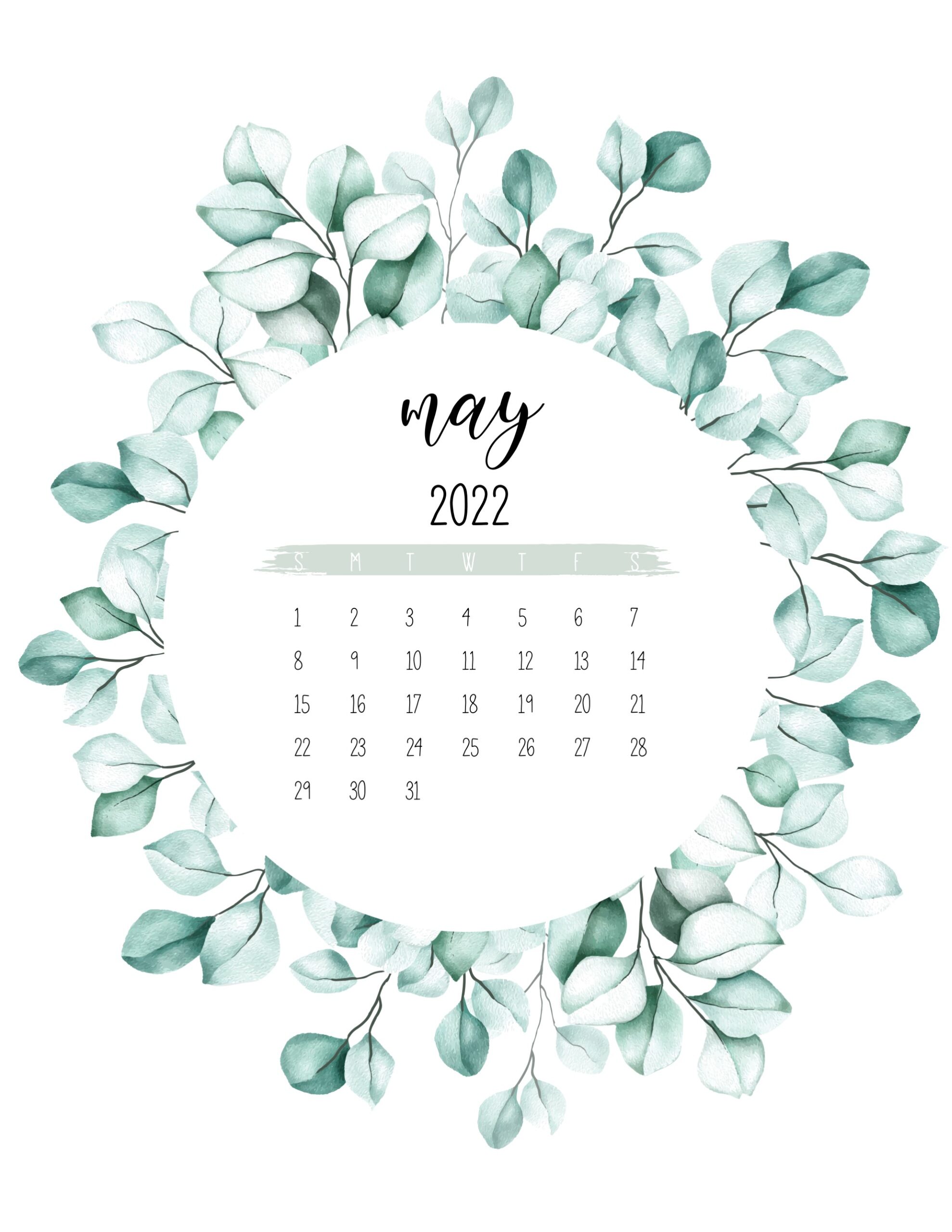 calendario 2022 circulo de folhas maio
